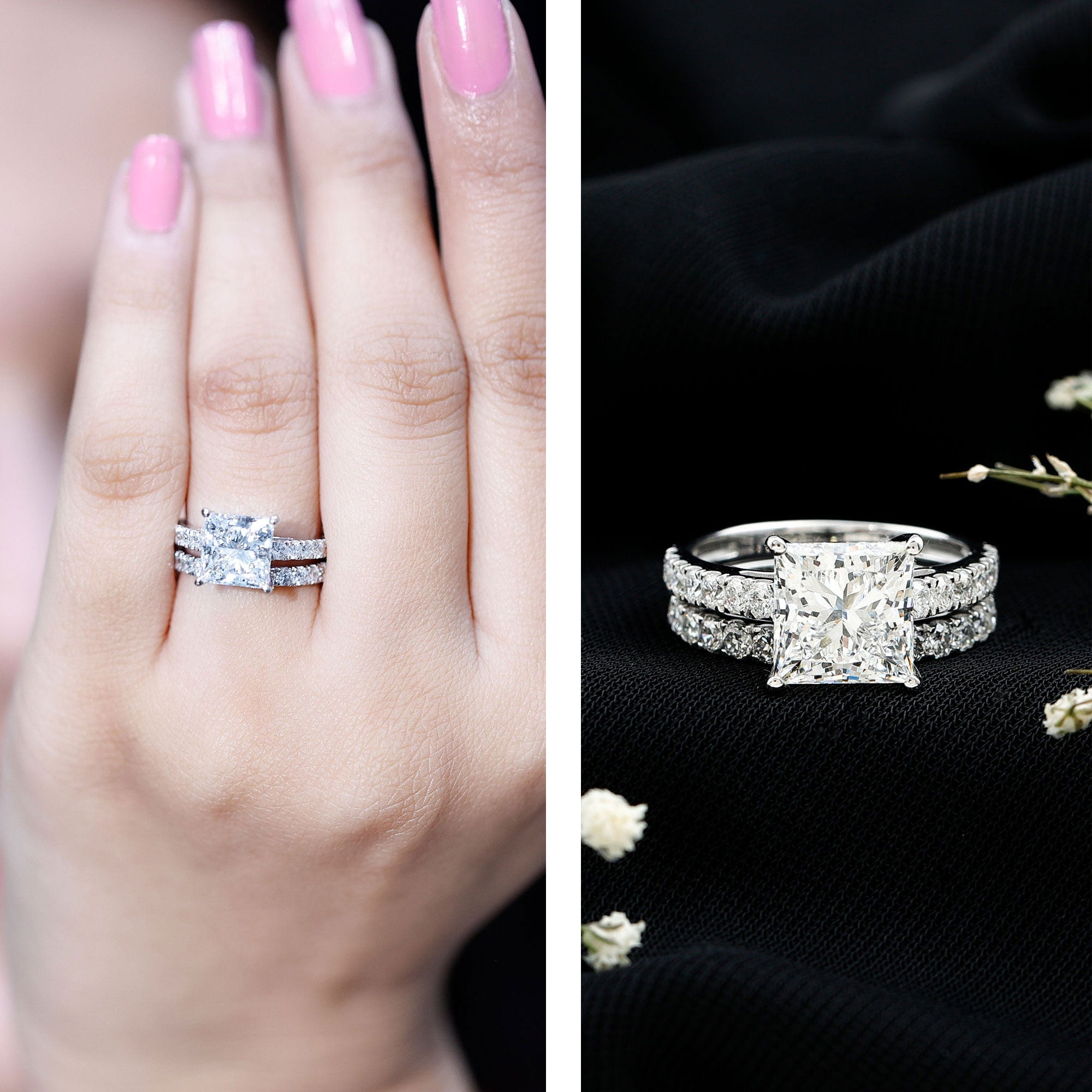 IGI Certified 2 Carat Lab Grown Diamond Princess Cut Bridal Ring Set Lab - ( EF-VS ) - Rosec Jewels