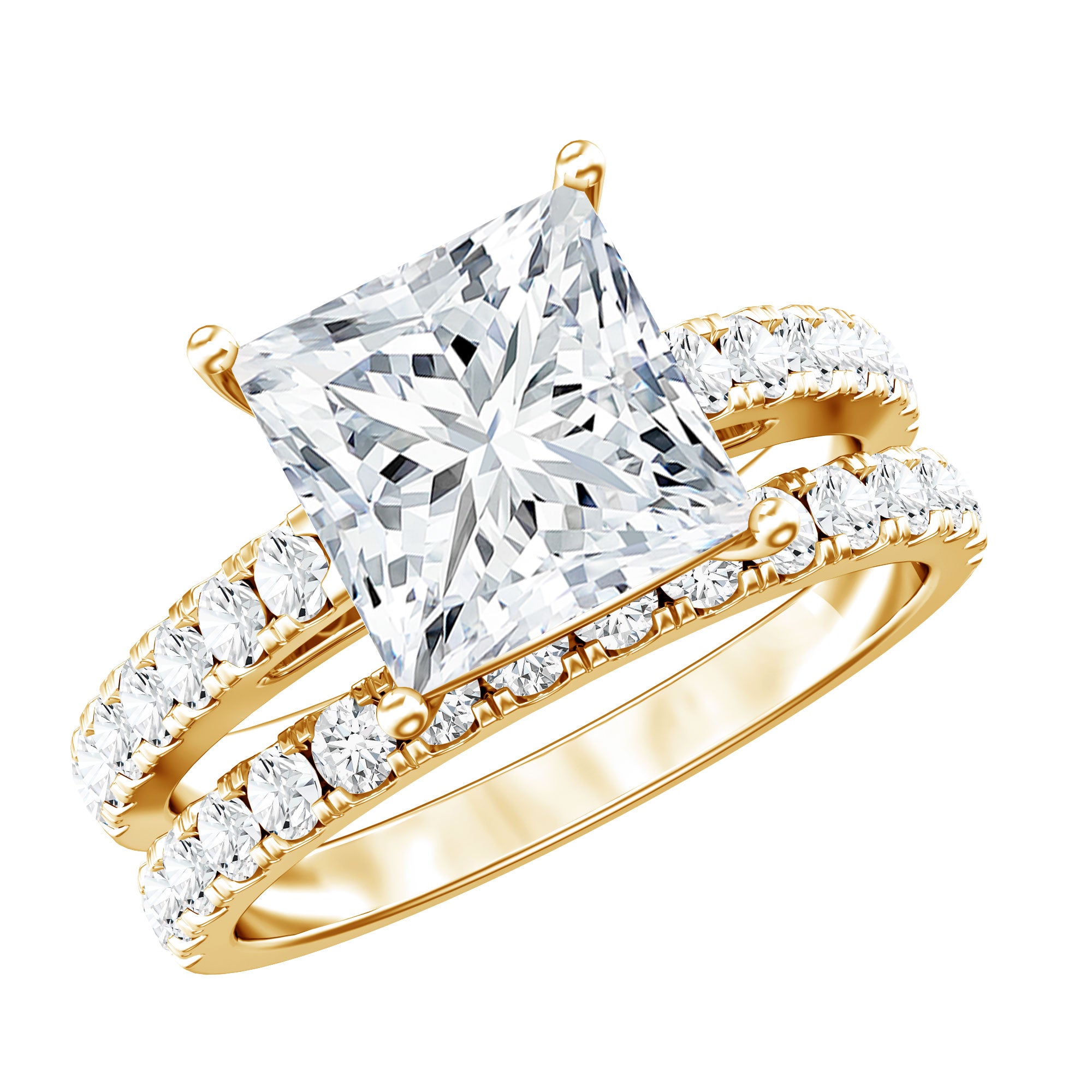 IGI Certified 2 Carat Lab Grown Diamond Princess Cut Bridal Ring Set Lab - ( EF-VS ) - Rosec Jewels