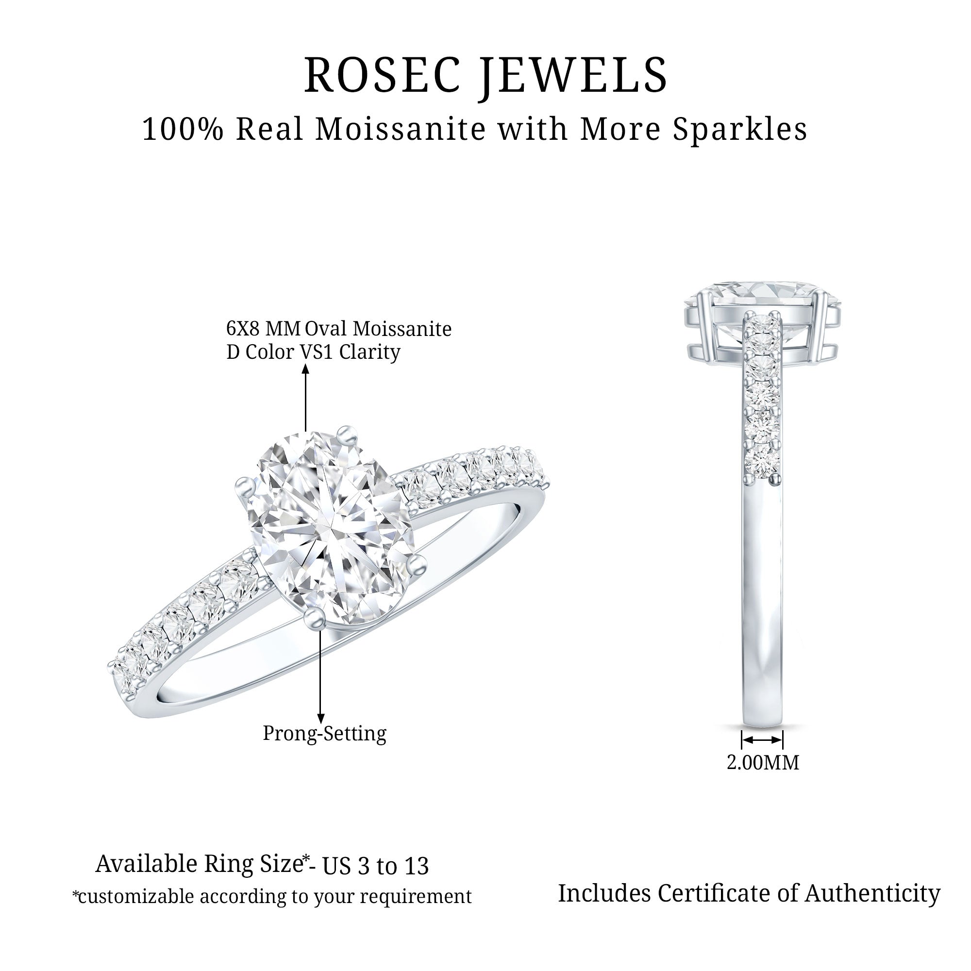 1.2 Carat Oval Shaped Lab Grown Diamond Engagement Ring with IGI Certificate Lab - ( E-VS1 ) - Rosec Jewels