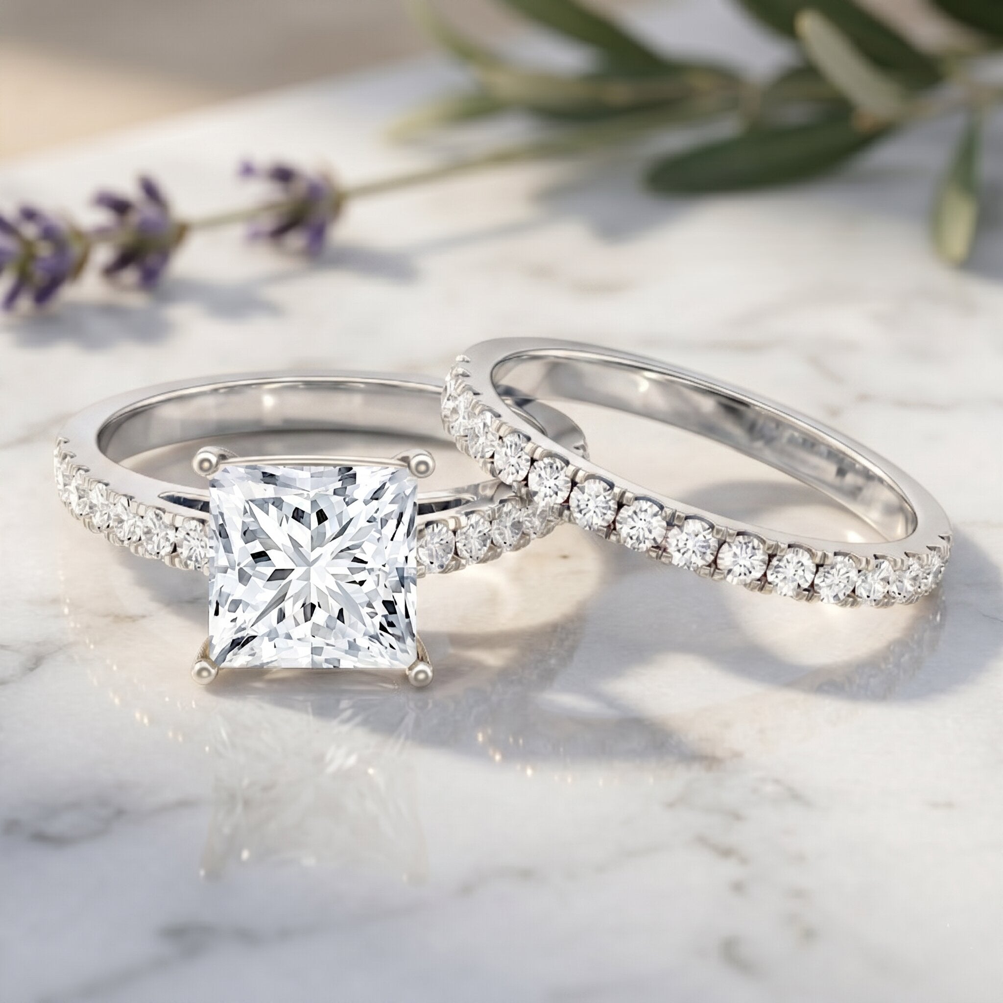 IGI Certified 3 Carat Princess Cut Lab Grown Diamond Wedding Ring Set Lab - ( EF-VS ) - Rosec Jewels