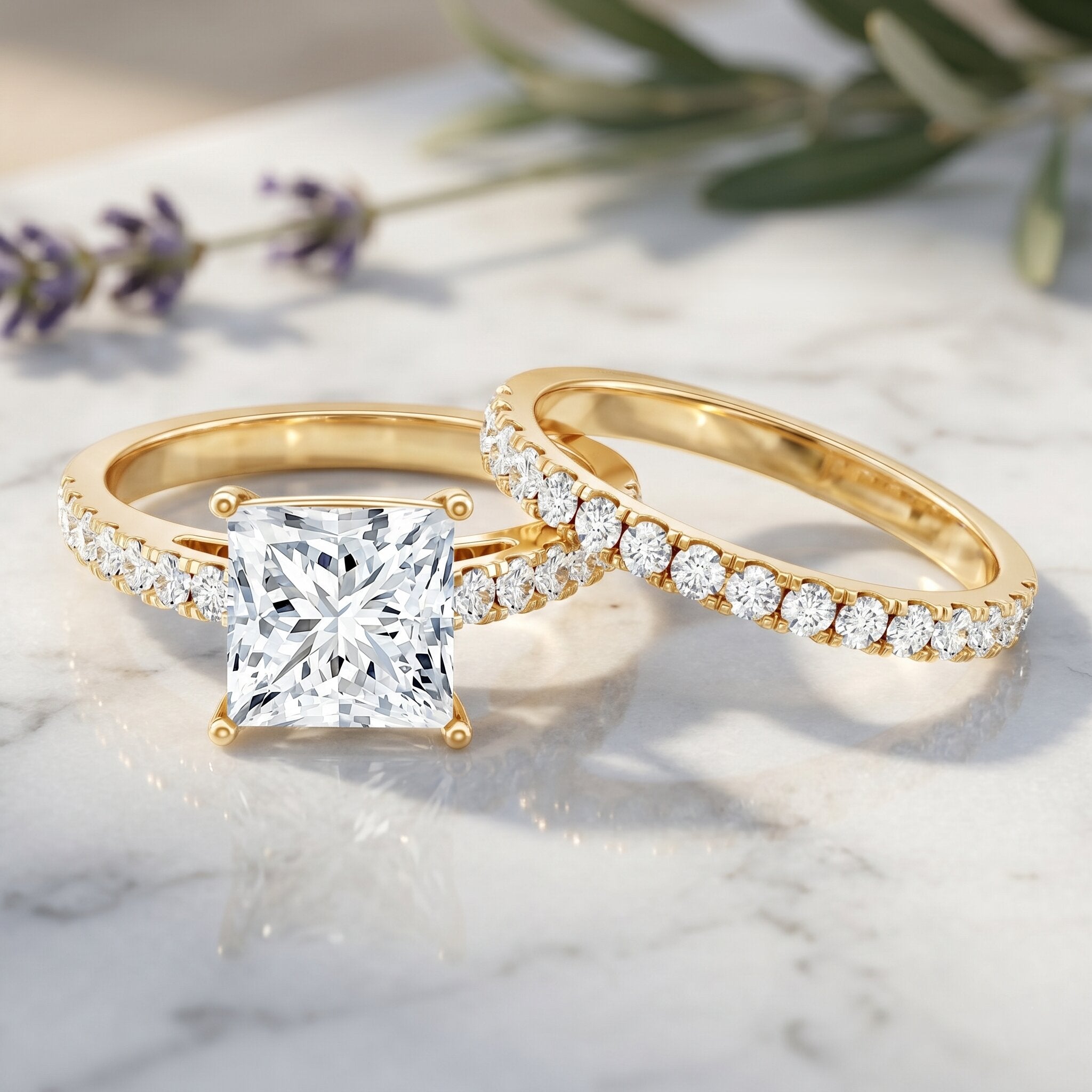 IGI Certified 3 Carat Princess Cut Lab Grown Diamond Wedding Ring Set Lab - ( EF-VS ) - Rosec Jewels