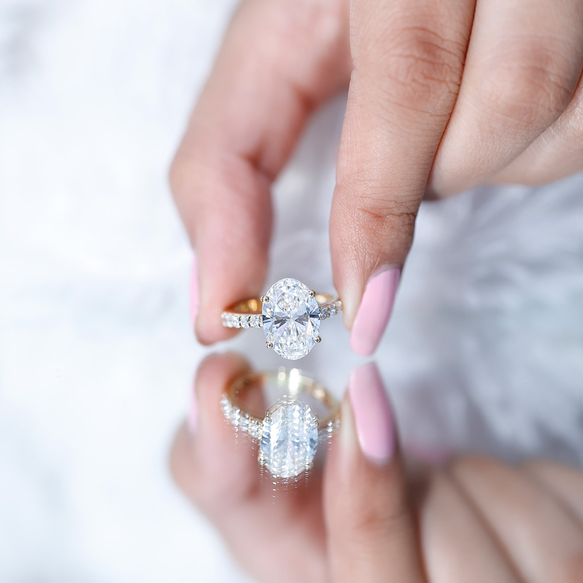 IGI Certified 3 Carat Lab Grown Oval Diamond Engagement Ring for Women Lab - ( E-VS1 ) - Rosec Jewels