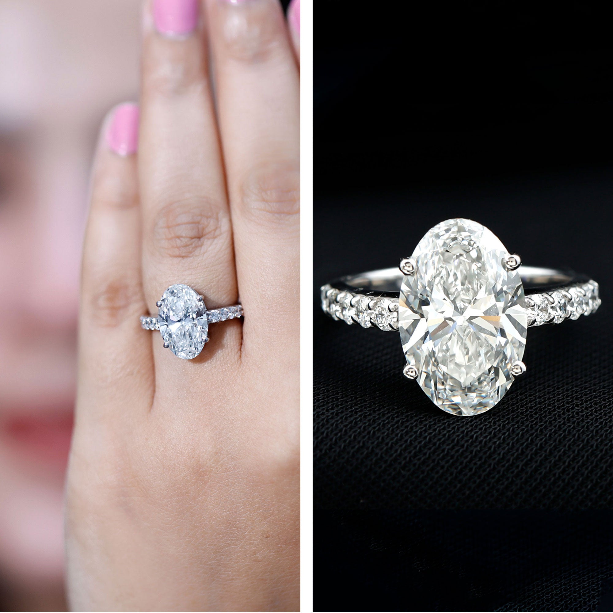5 Carat Big Lab Grown Diamond Oval Engagement Ring with IGI Certificate Lab - ( E-VS1 ) - Rosec Jewels