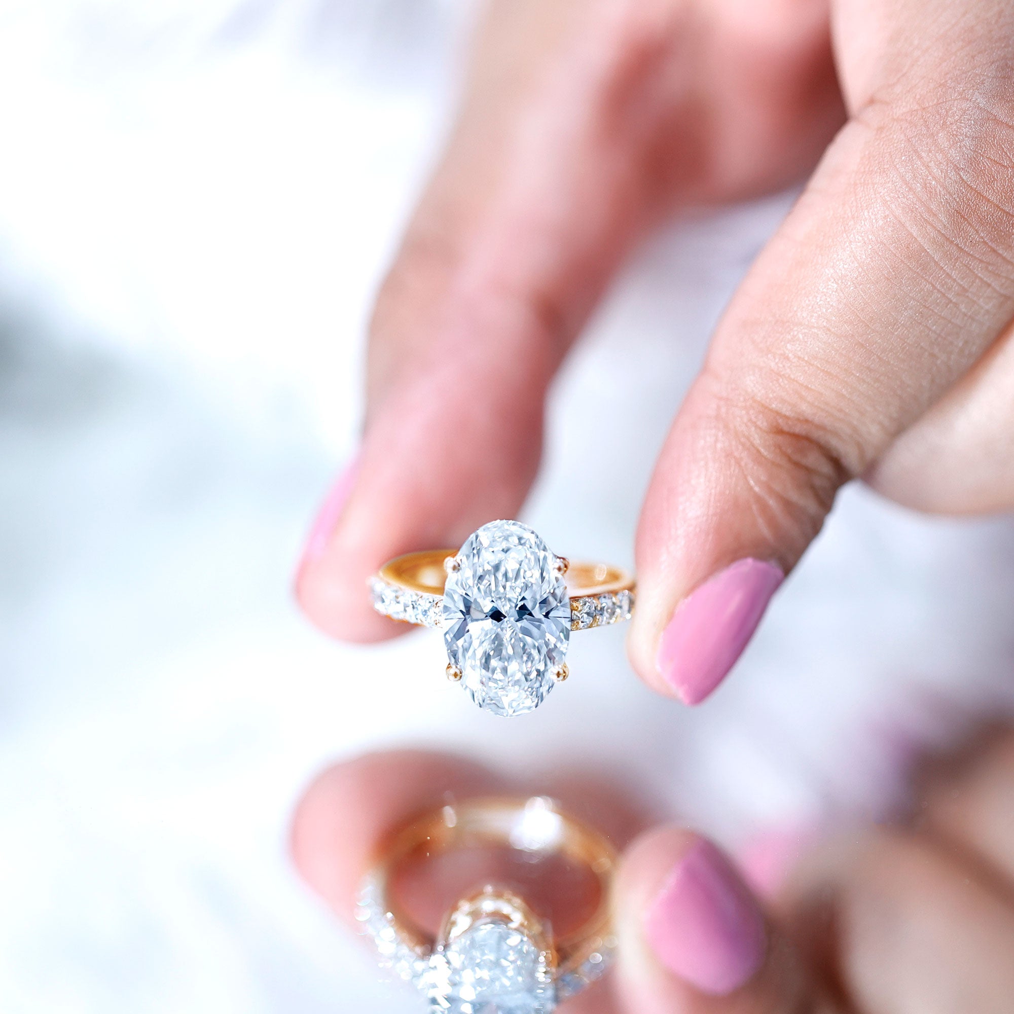 5 Carat Big Lab Grown Diamond Oval Engagement Ring with IGI Certificate Lab - ( E-VS1 ) - Rosec Jewels