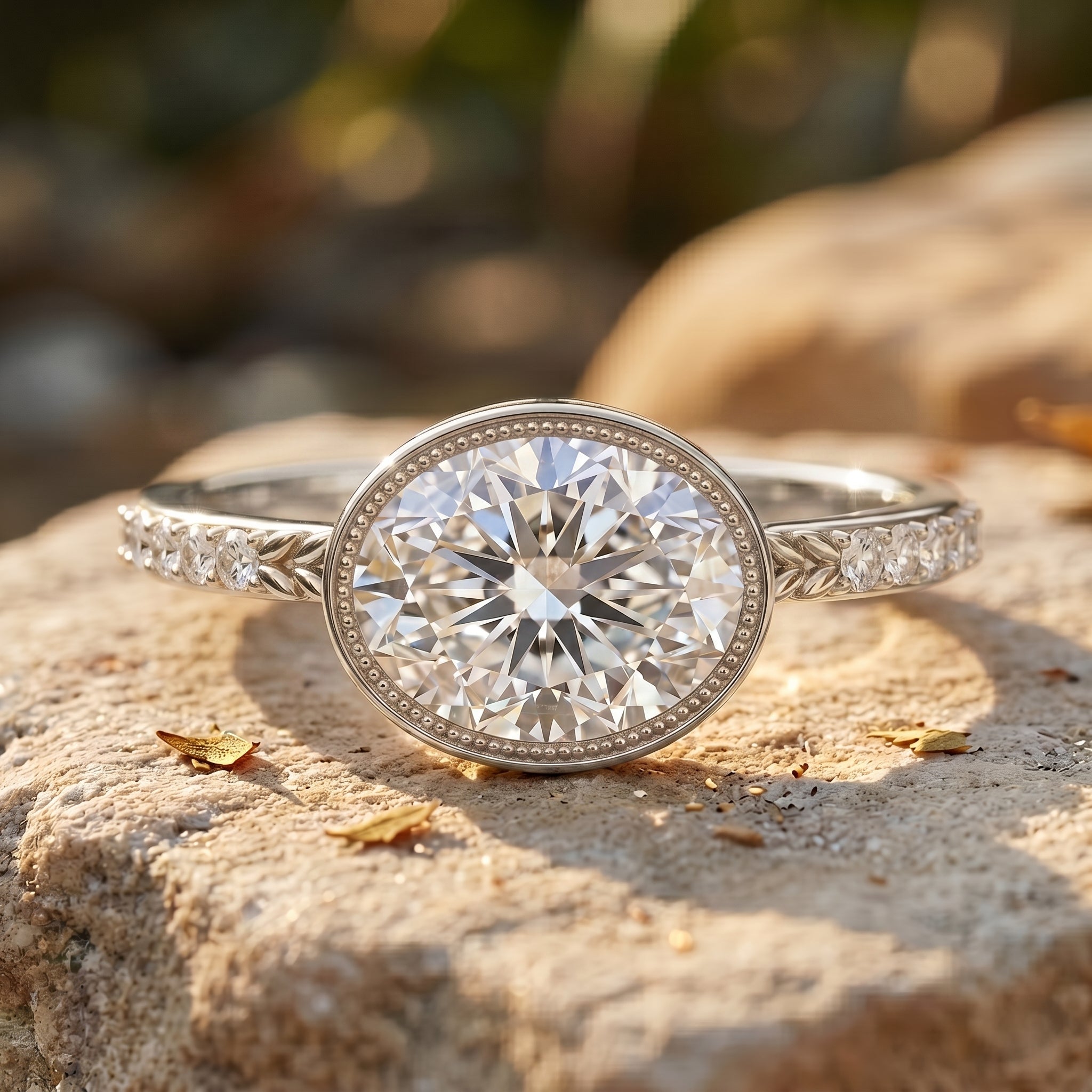 IGI Certified Lab Diamond Engagement Ring with 2 Carat Oval Lab - ( E-VS1 ) - Rosec Jewels