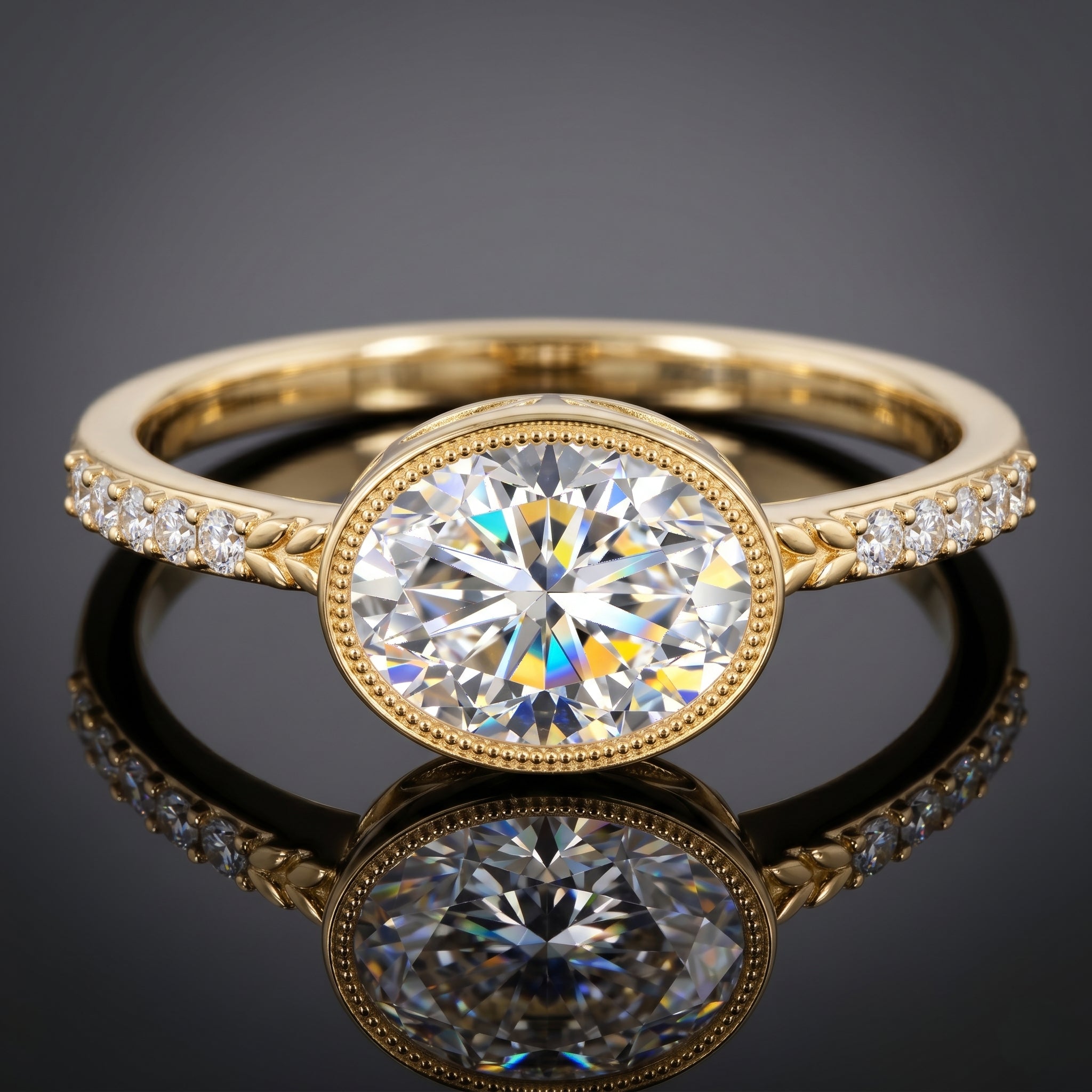 IGI Certified Lab Diamond Engagement Ring with 2 Carat Oval Lab - ( E-VS1 ) - Rosec Jewels