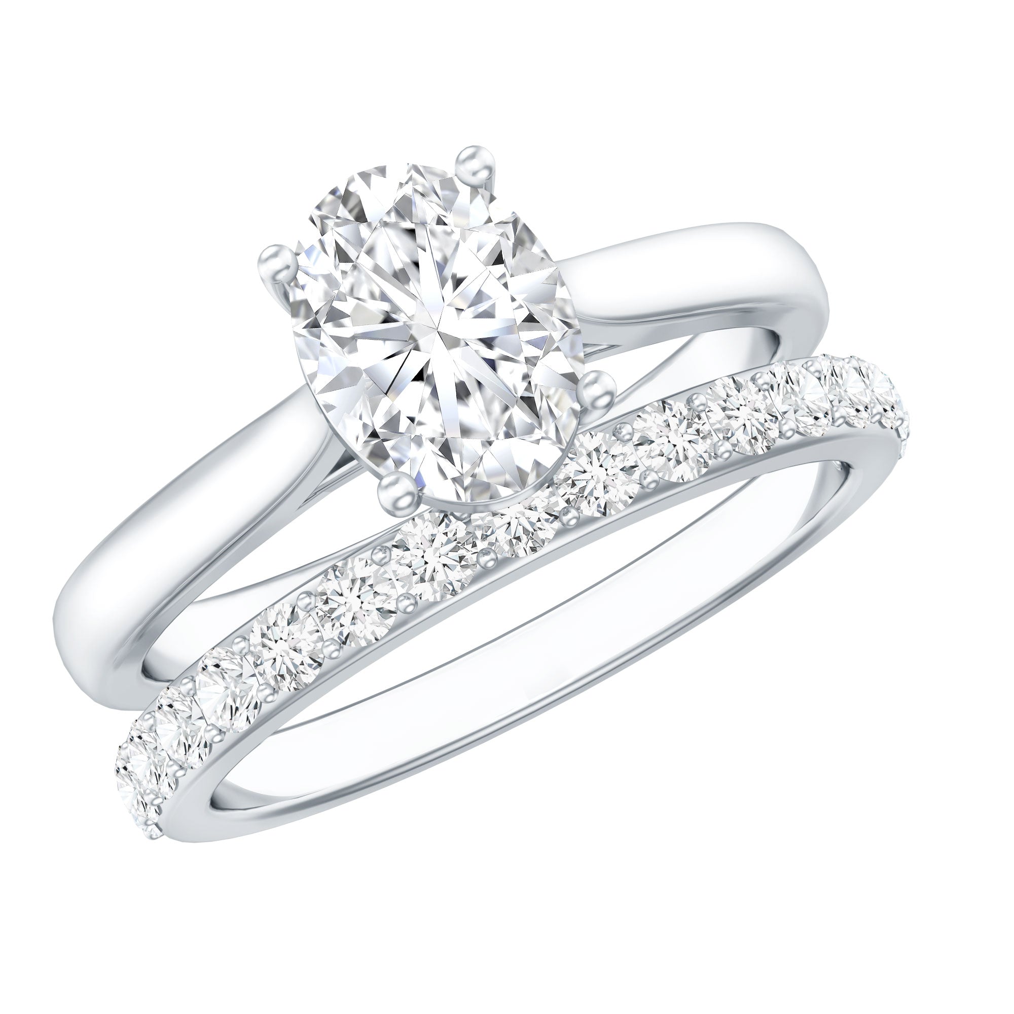 IGI Certified Lab Grown Diamond Oval Engagement Ring with Wedding Band Lab - ( E-VS1 ) - Rosec Jewels
