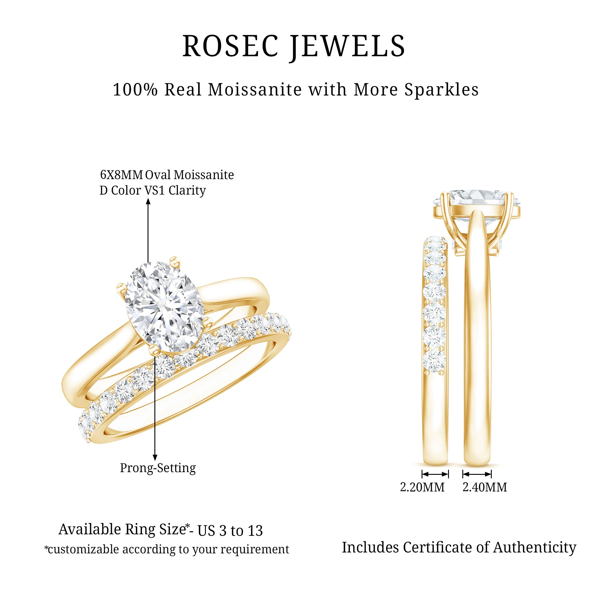 IGI Certified Lab Grown Diamond Oval Engagement Ring with Wedding Band Lab - ( E-VS1 ) - Rosec Jewels