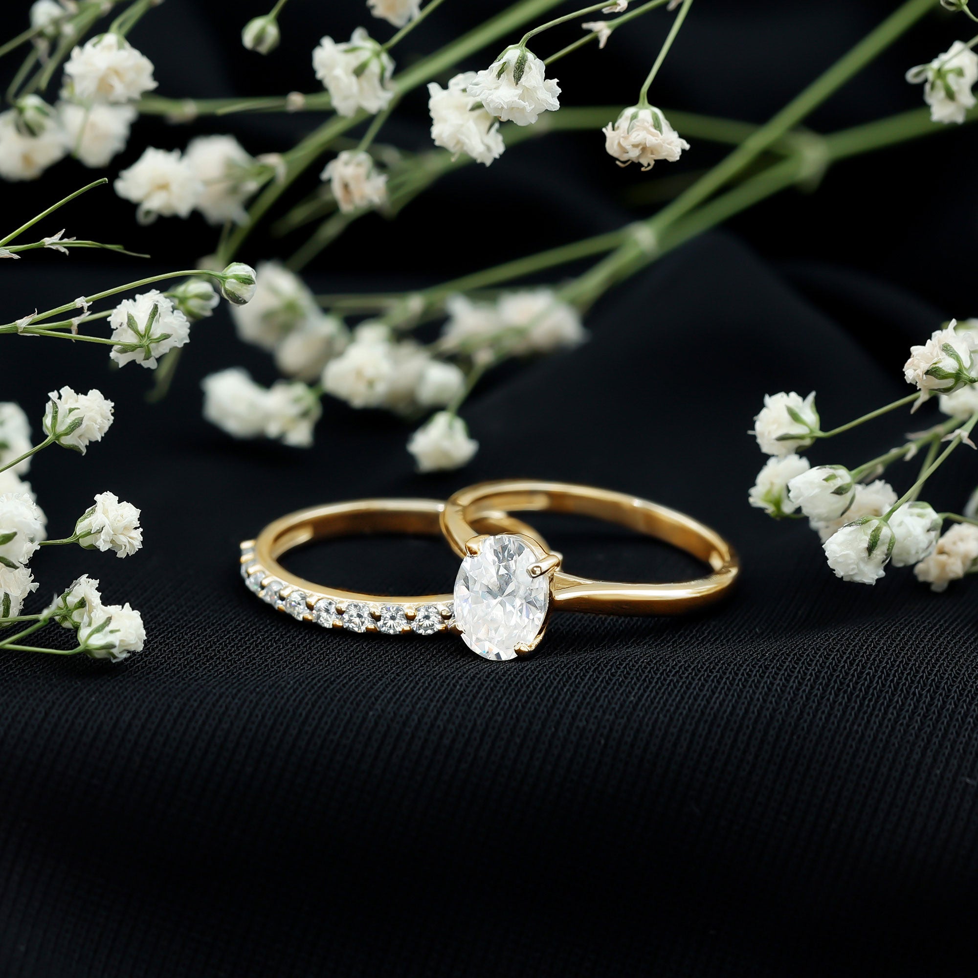 IGI Certified Lab Grown Diamond Oval Engagement Ring with Wedding Band Lab - ( E-VS1 ) - Rosec Jewels