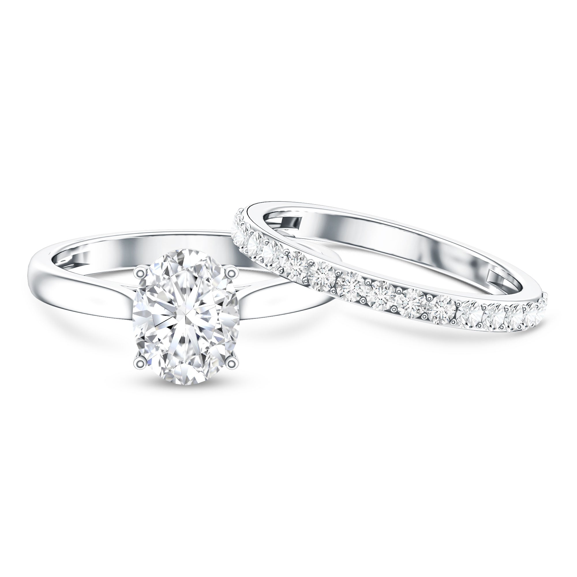 IGI Certified 2 Carat Oval Lab Grown Diamond Bridal Ring Set of 2 Lab - ( EF-VS ) - Rosec Jewels