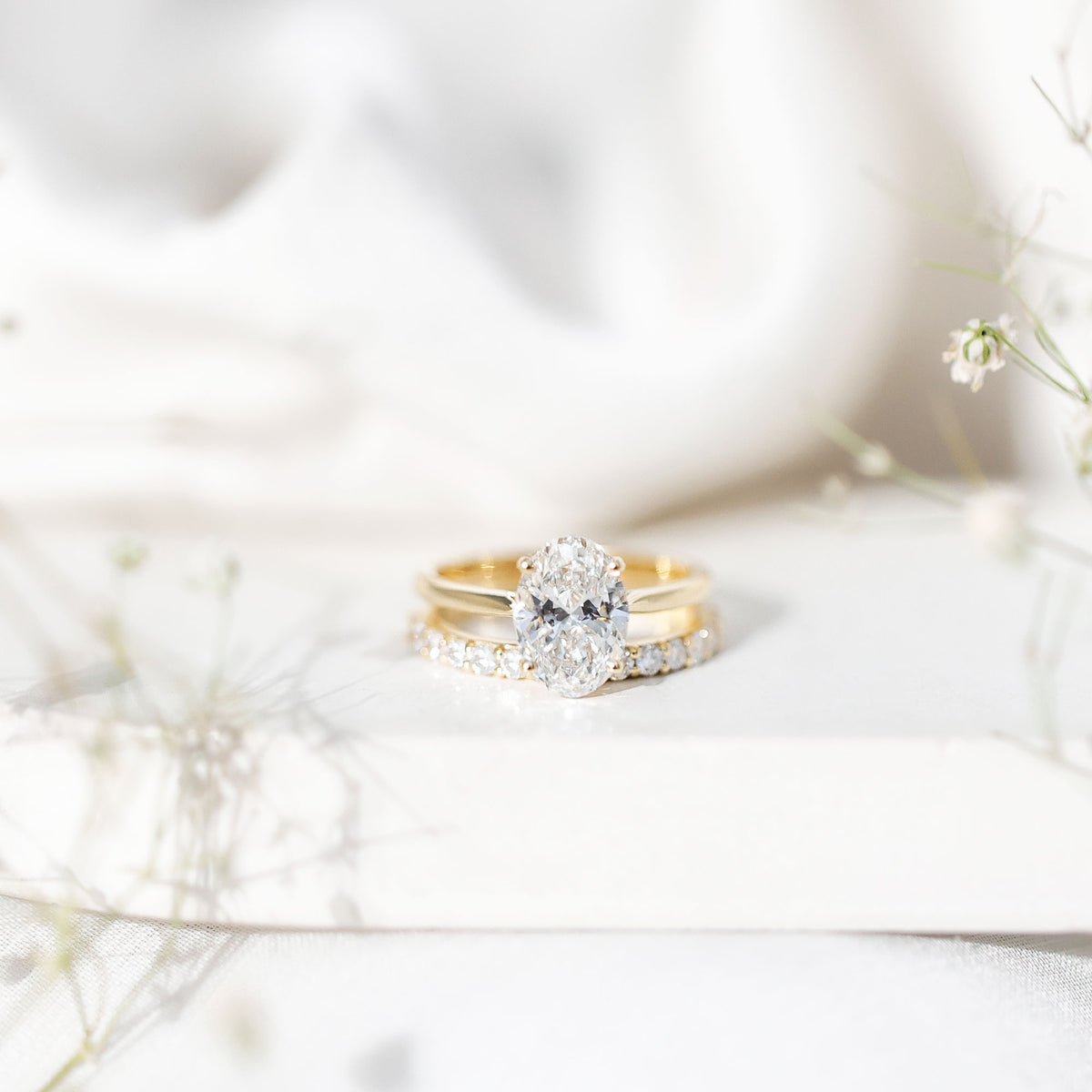 IGI Certified 2 Carat Oval Lab Grown Diamond Bridal Ring Set of 2 Lab - ( E-VS1 ) - Rosec Jewels