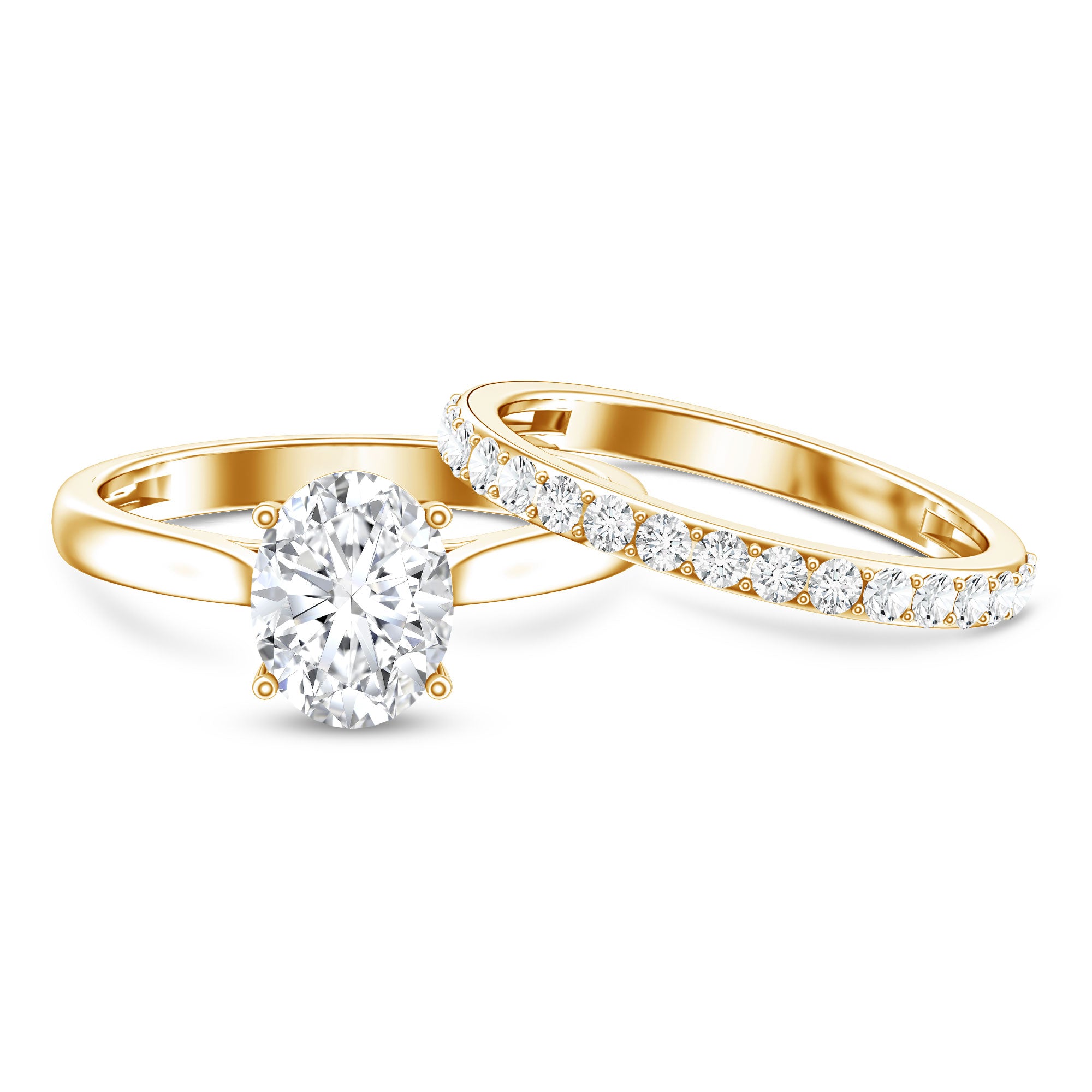 IGI Certified 2 Carat Oval Lab Grown Diamond Bridal Ring Set of 2 Lab - ( EF-VS ) - Rosec Jewels