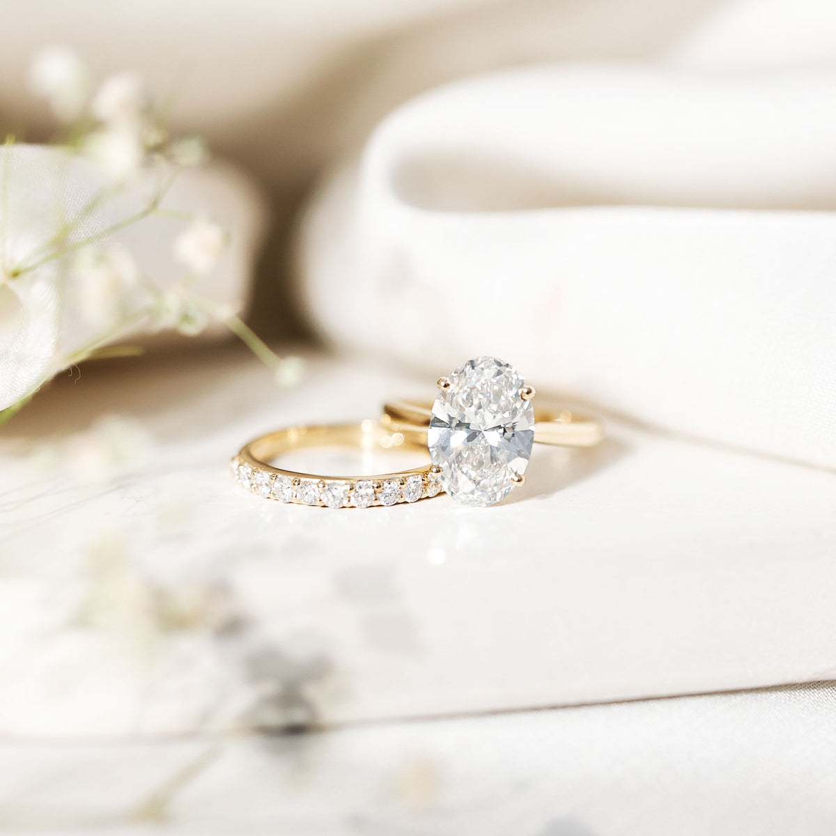 Oval Shaped 3 Carat Lab Grown Diamond Solitaire Bridal Ring Set with IGI Certificate Lab - ( E-VS1 ) - Rosec Jewels