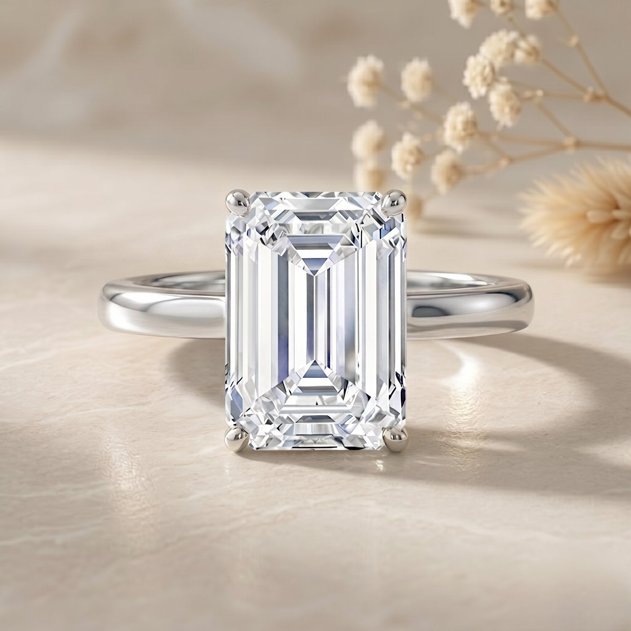 IGI Certified Emerald Cut Lab Grown Diamond 3 Carat Engagement Ring Lab - ( EF-VS ) - Rosec Jewels