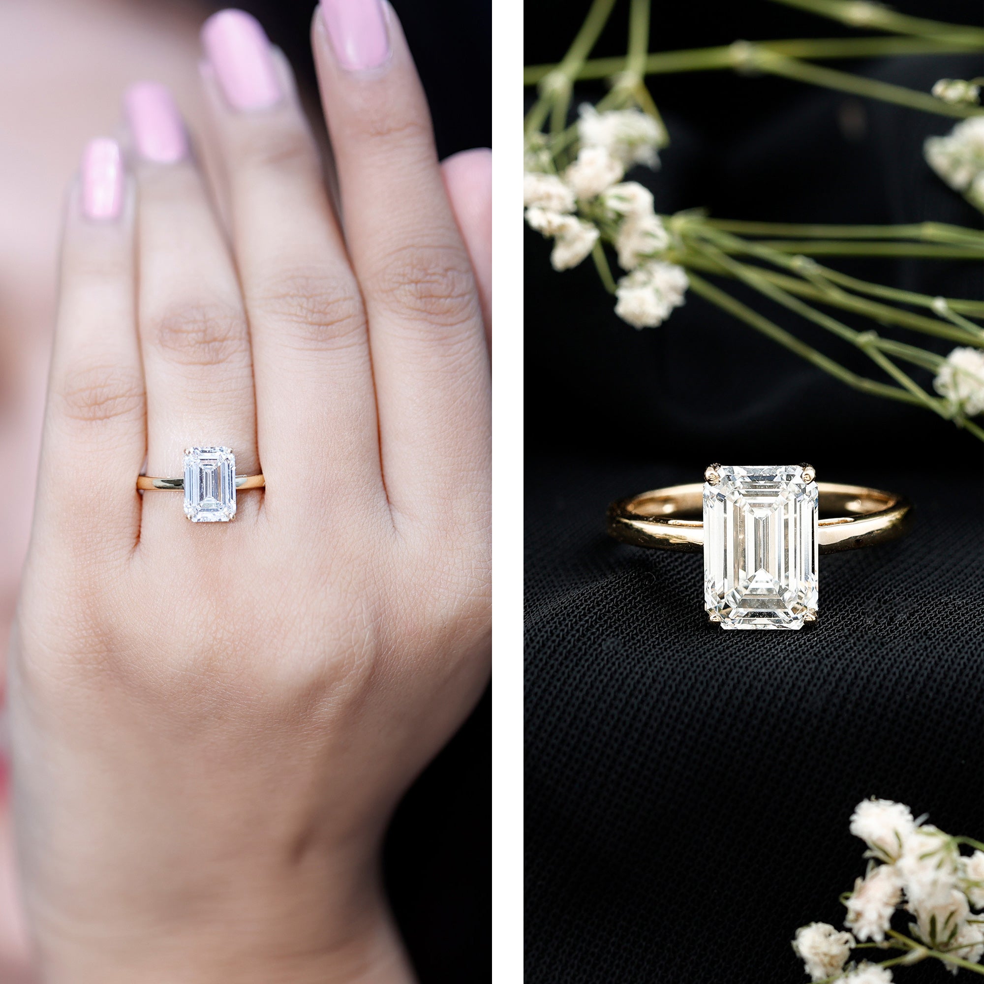 IGI Certified Emerald Cut Lab Grown Diamond 3 Carat Engagement Ring Lab - ( E-VS1 ) - Rosec Jewels