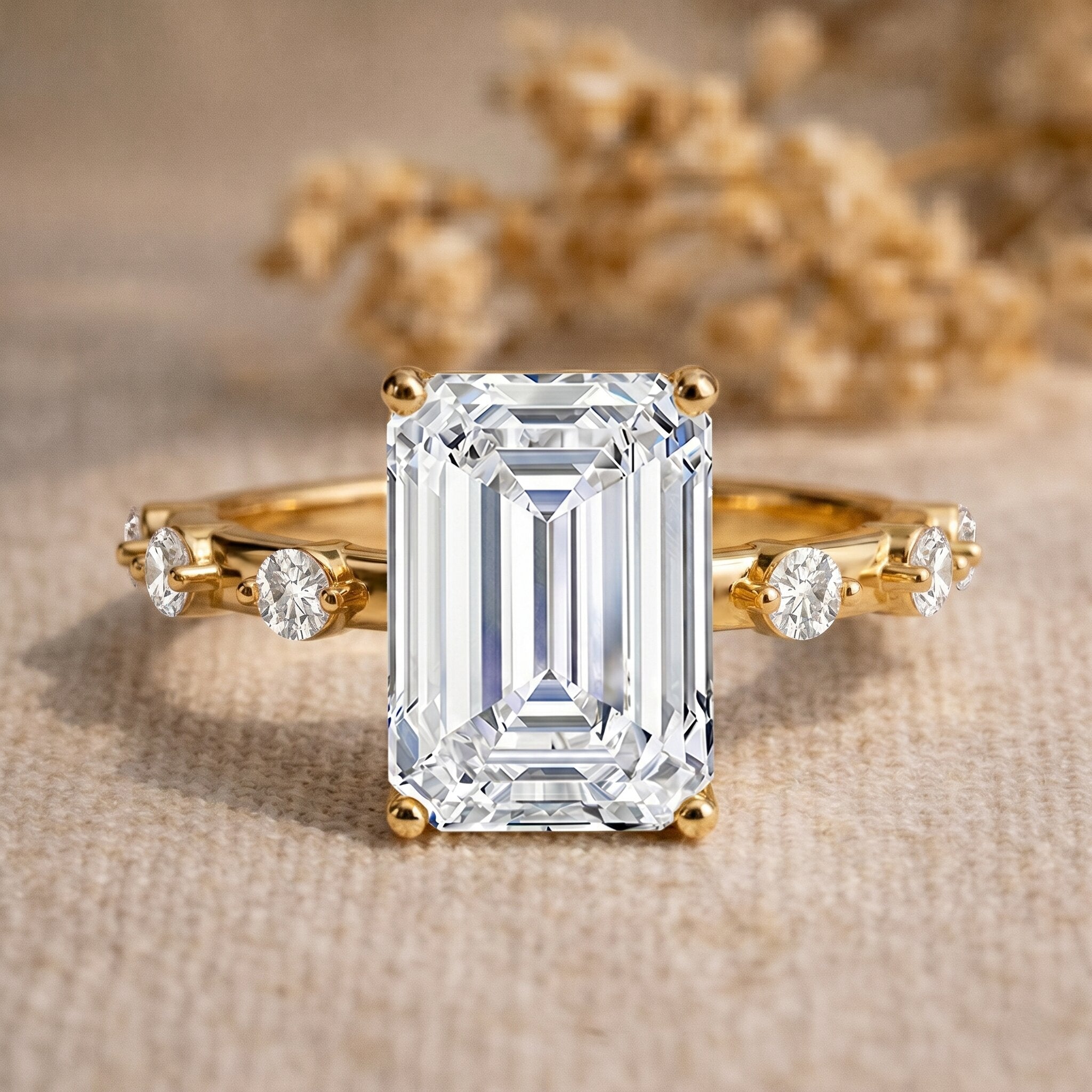 IGI Certified 4 Carat Lab Grown Emerald Cut Diamond Engagement Ring with Spaced Accent Lab - ( EF-VS ) - Rosec Jewels