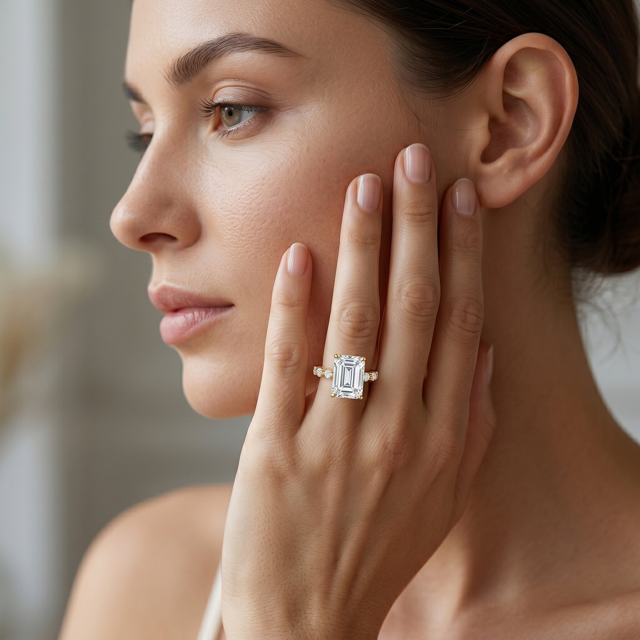 IGI Certified 4 Carat Lab Grown Emerald Cut Diamond Engagement Ring with Spaced Accent Lab - ( EF-VS ) - Rosec Jewels