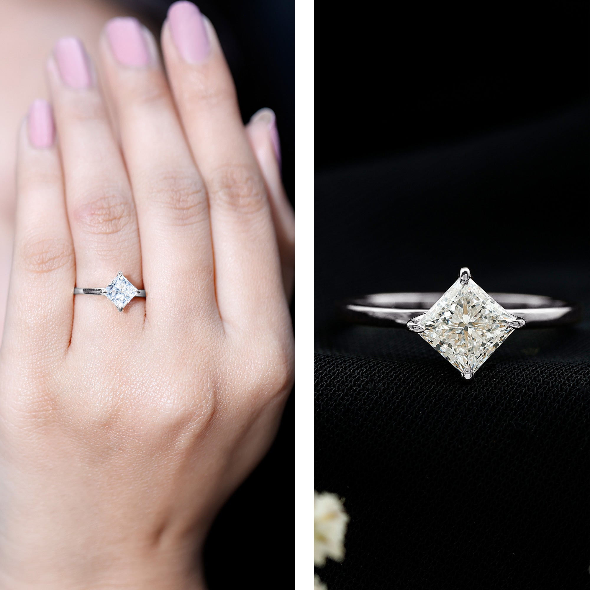 1 Carat Lab Created Diamond Princess Cut Engagement Ring IGI Certified Lab - ( E-VS1 ) - Rosec Jewels