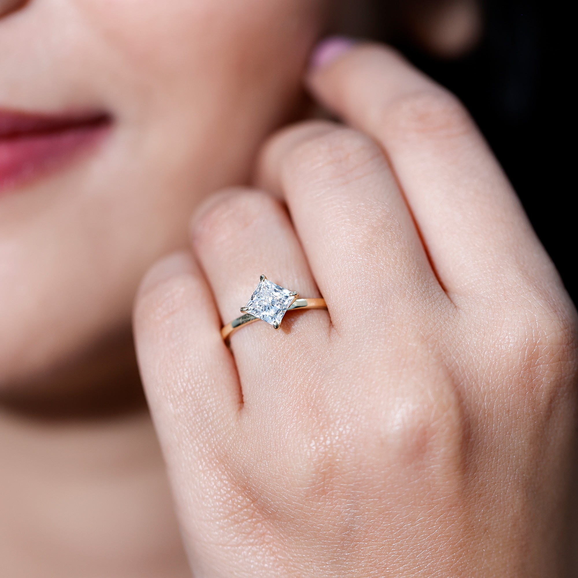 1 Carat Lab Created Diamond Princess Cut Engagement Ring IGI Certified Lab - ( E-VS1 ) - Rosec Jewels