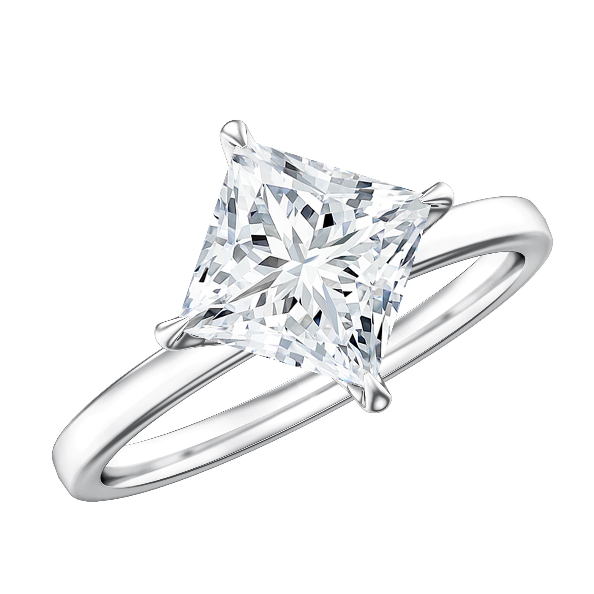 Solitaire 2 Carat Lab Grown Diamond Princess Cut Engagement Ring IGI Certified Lab - ( EF-VS ) - Rosec Jewels