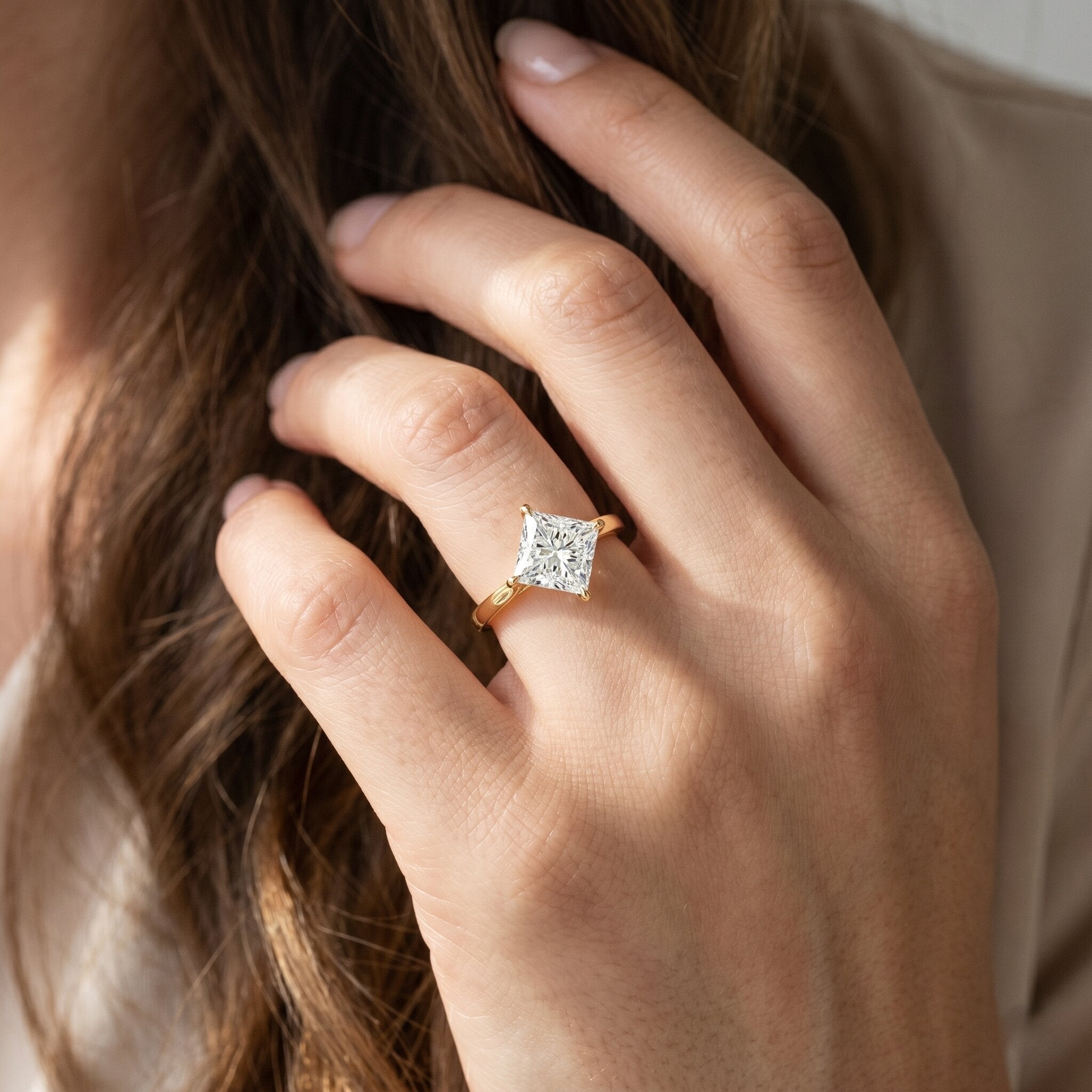 Solitaire 2 Carat Lab Grown Diamond Princess Cut Engagement Ring IGI Certified Lab - ( EF-VS ) - Rosec Jewels