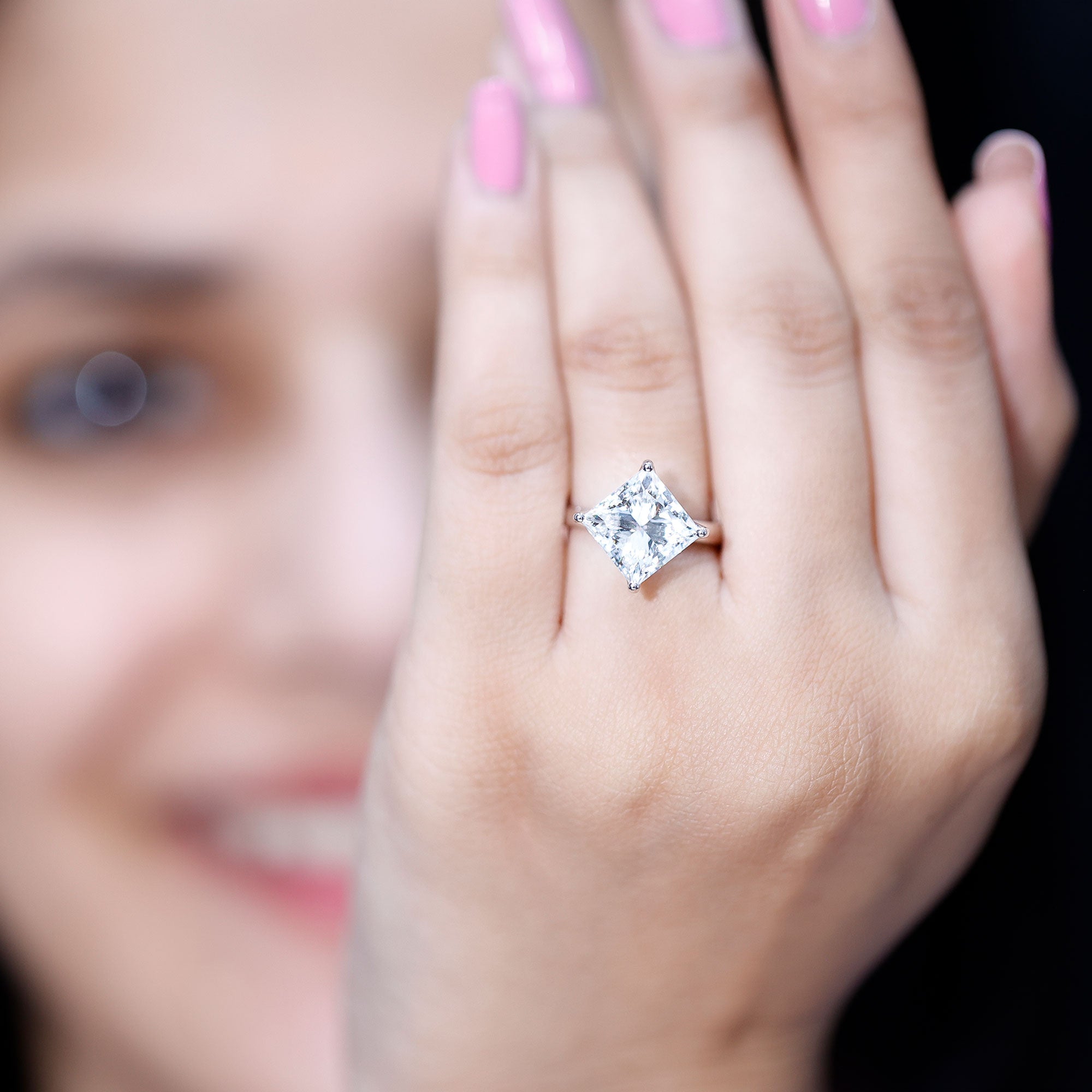 Solitaire 5 Carat Princess Cut Lab Grown Diamond Huge Engagement Ring with IGI Certificate Lab - ( E-VS1 ) - Rosec Jewels