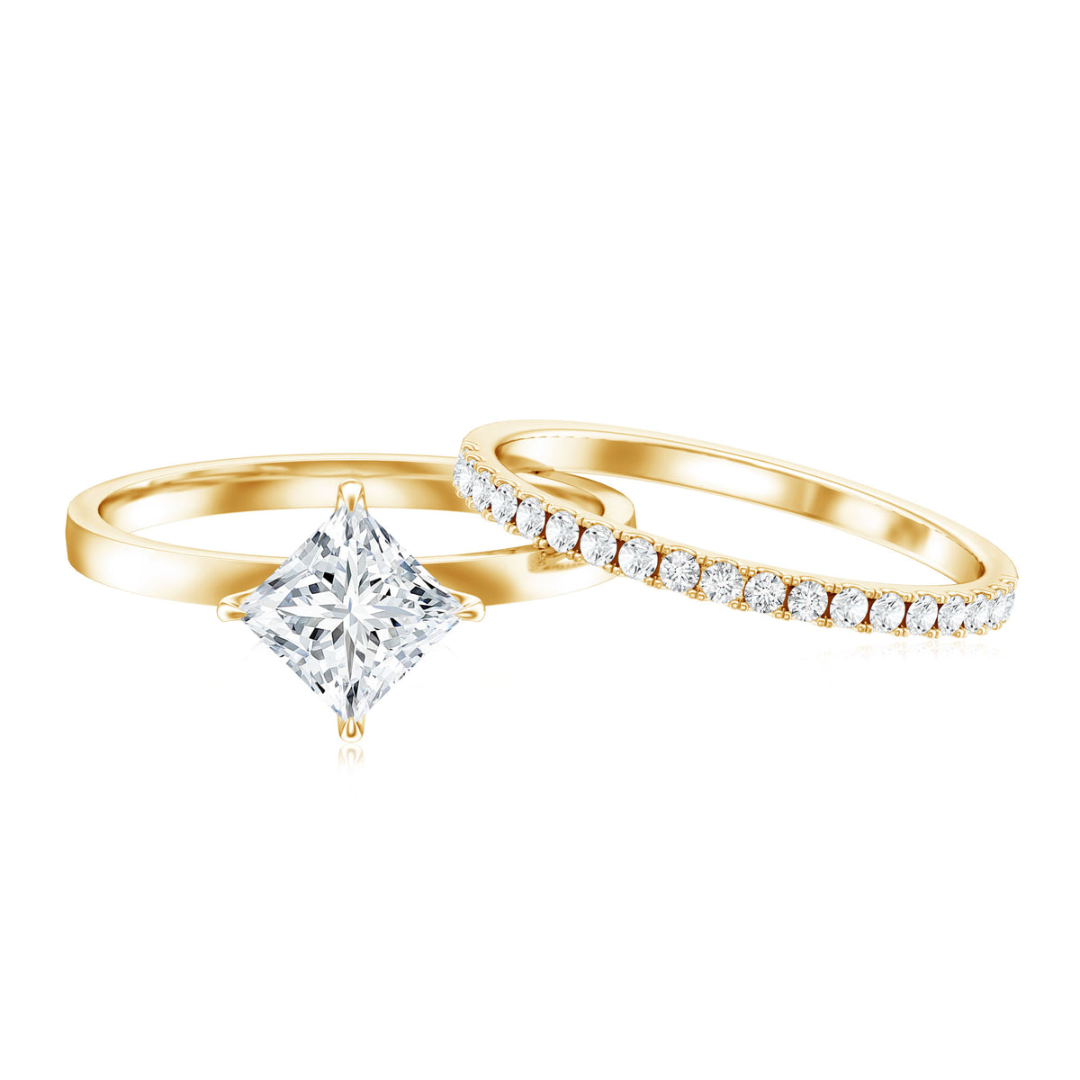 Rosec Jewels-IGI Certified 2 Carat Lab Grown Diamond Princess Cut Wedding Ring Set