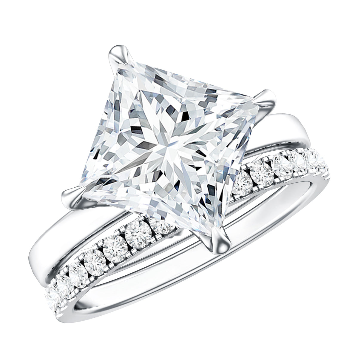 Rosec Jewels-IGI Certified 4 Carat Lab Grown Diamond Princess Cut Wedding Ring Set for Her