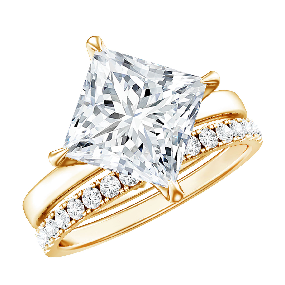 Rosec Jewels-IGI Certified 4 Carat Lab Grown Diamond Princess Cut Wedding Ring Set for Her