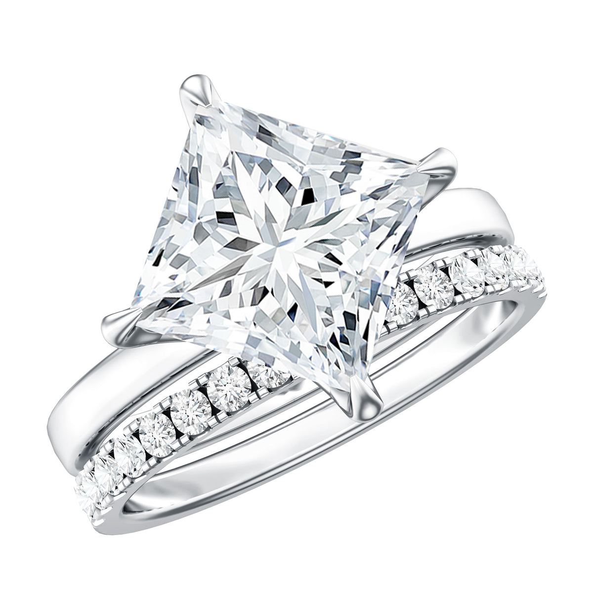 Rosec Jewels-IGI Graded 5 Carat Princess Cut Lab Grown Diamond Wedding Ring Set