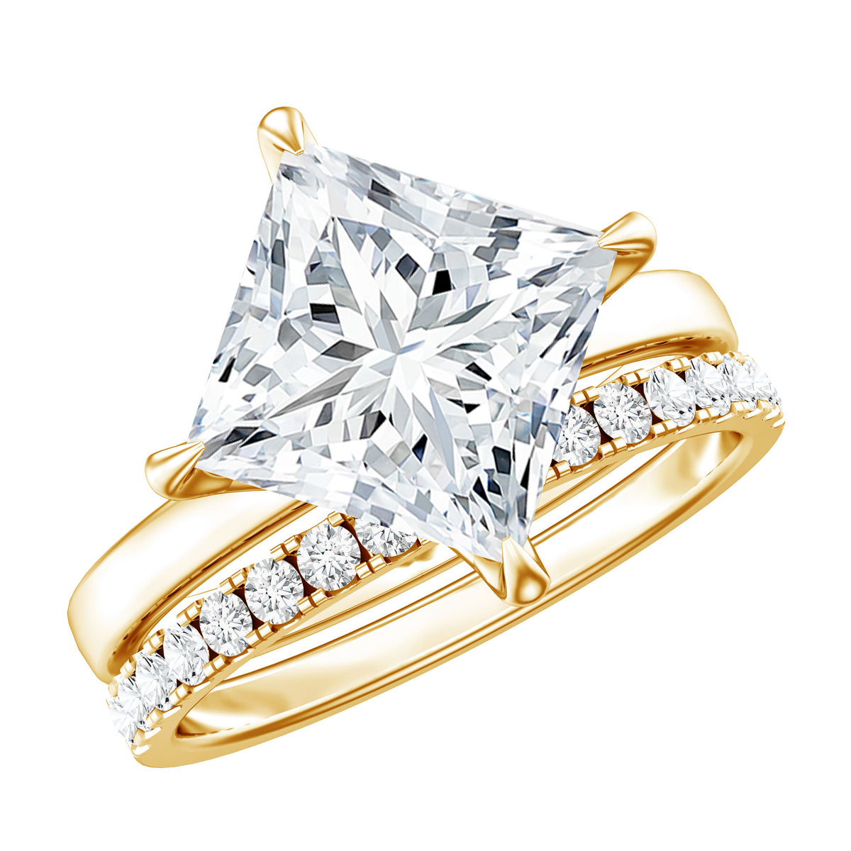 Rosec Jewels-IGI Graded 5 Carat Princess Cut Lab Grown Diamond Wedding Ring Set