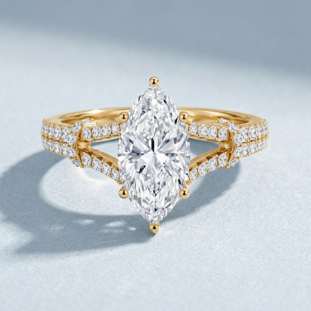 IGI Certified 2 Carat Lab Grown Marquise Diamond Engagement Ring with Split Shank Lab - ( E-VS1 ) - Rosec Jewels