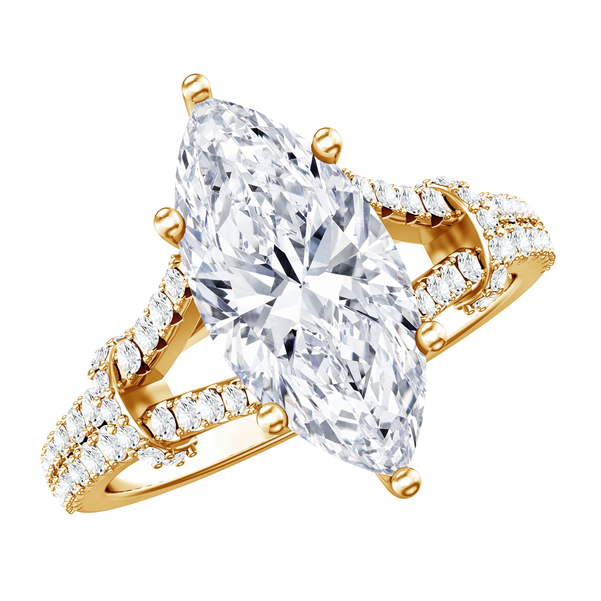 Rosec Jewels-Vintage Inspired Marquise Cut Lab Grown Diamond Split Shank Engagement Ring IGI Certified 3 Carat