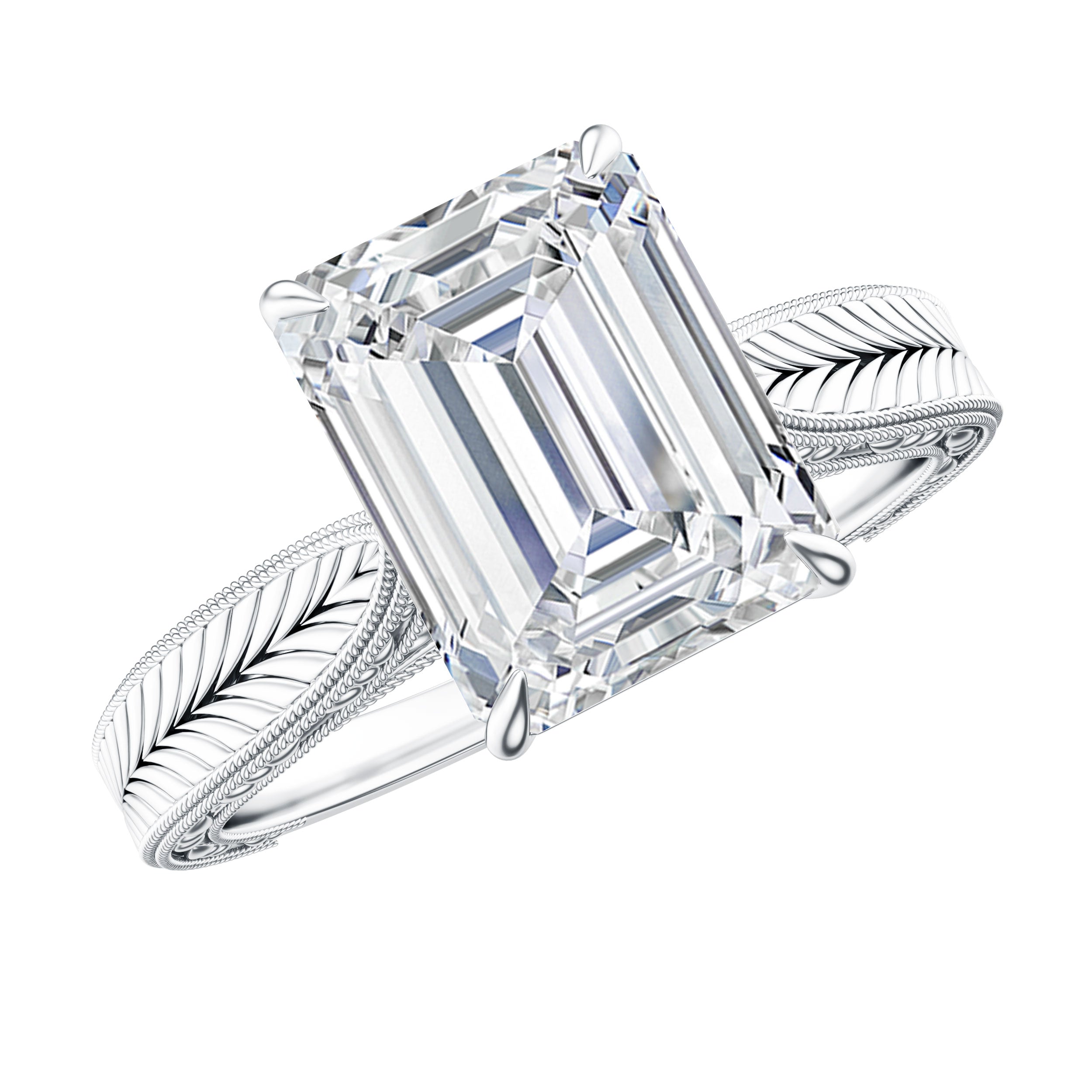 Ethically Sourced 3 Carat Lab Grown Diamond Emerald Cut Engagement Ring IGI Certified Lab - ( EF-VS ) - Rosec Jewels