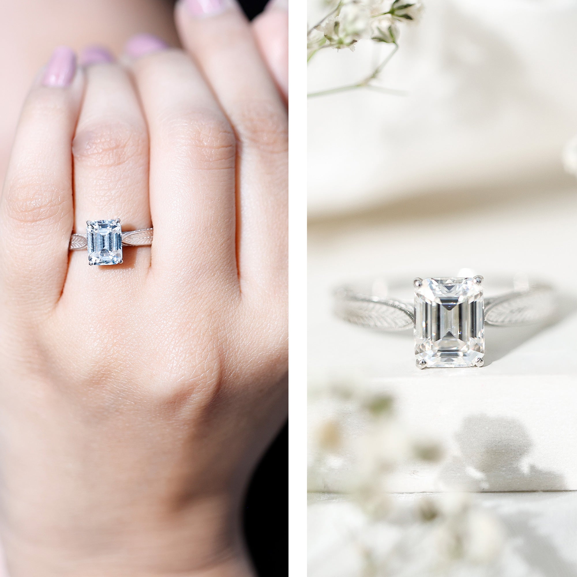 Ethically Sourced 3 Carat Lab Grown Diamond Emerald Cut Engagement Ring IGI Certified Lab - ( EF-VS ) - Rosec Jewels