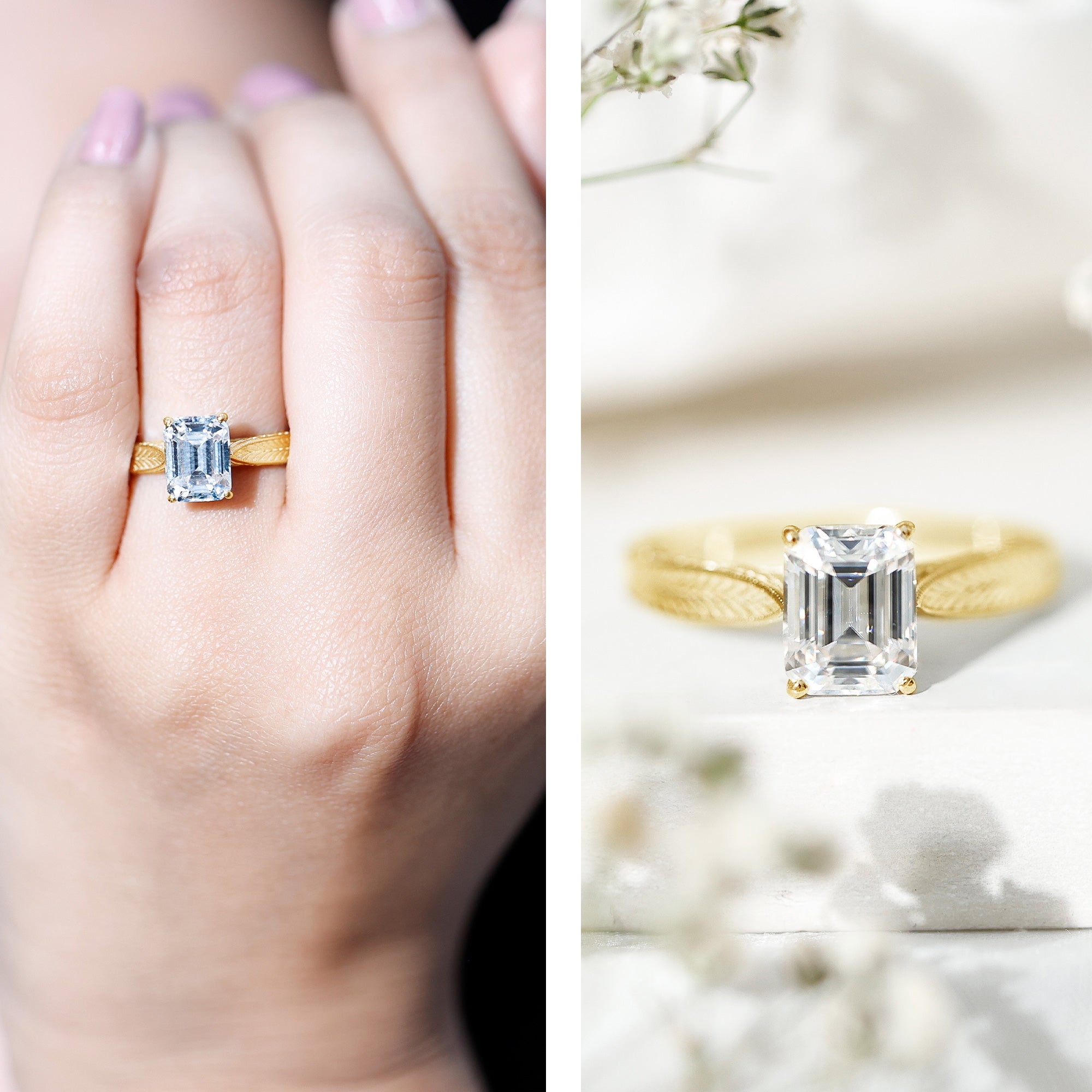 Ethically Sourced 3 Carat Lab Grown Diamond Emerald Cut Engagement Ring IGI Certified Lab - ( EF-VS ) - Rosec Jewels