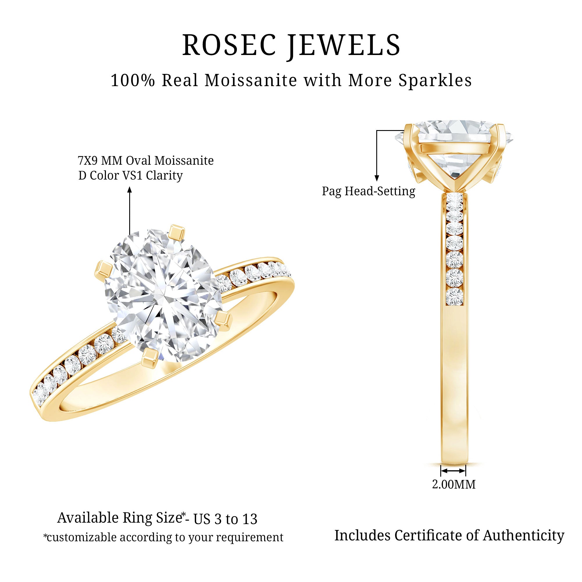 IGI Certified 2 Carat Lab Grown Diamond Oval Engagement Ring With Side Stones Lab - ( E-VS1 ) - Rosec Jewels