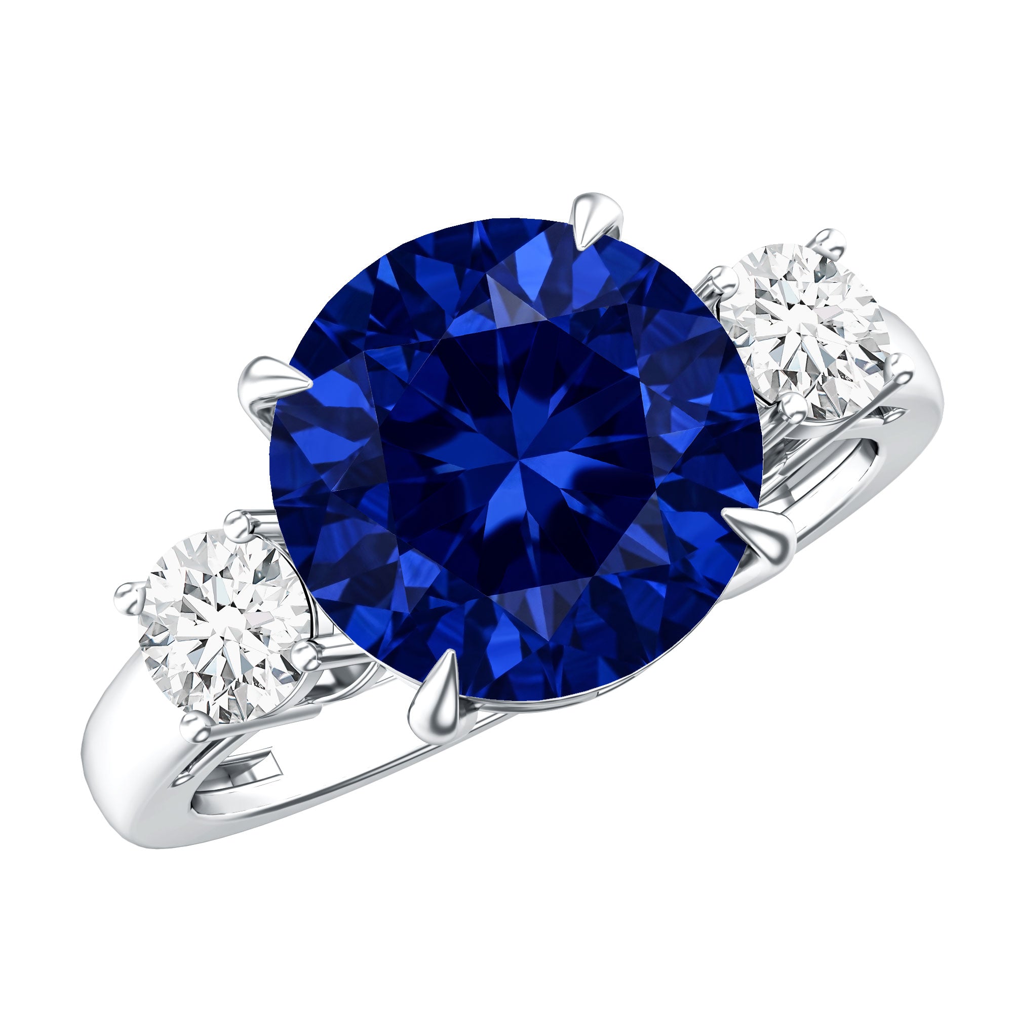 Brilliant Cut 4.5 Carat Lab Grown Blue Sapphire and Diamond Statement Engagement Ring AAAA - Rosec Jewels