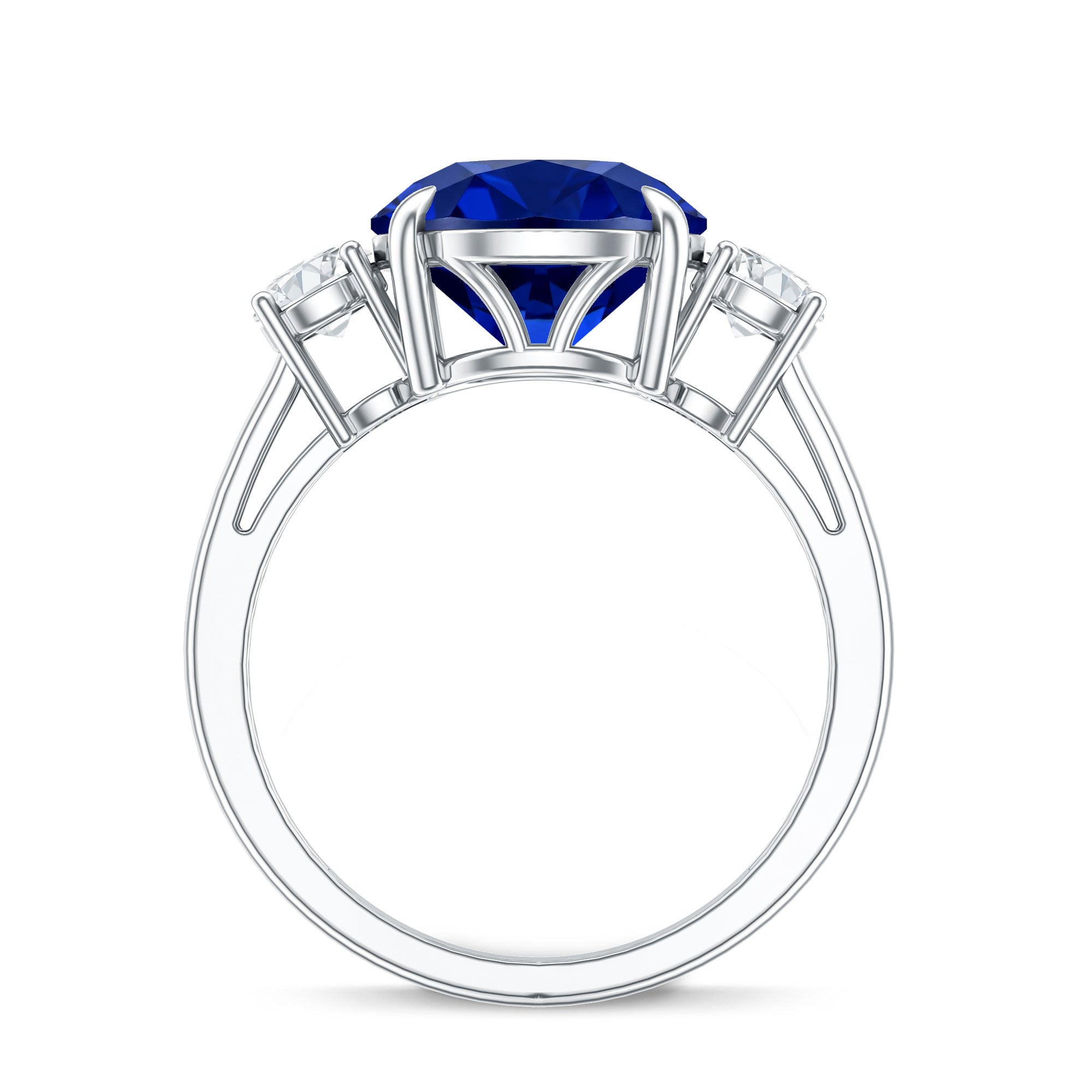 Brilliant Cut 4.5 Carat Lab Grown Blue Sapphire and Diamond Statement Engagement Ring AAAA - Rosec Jewels