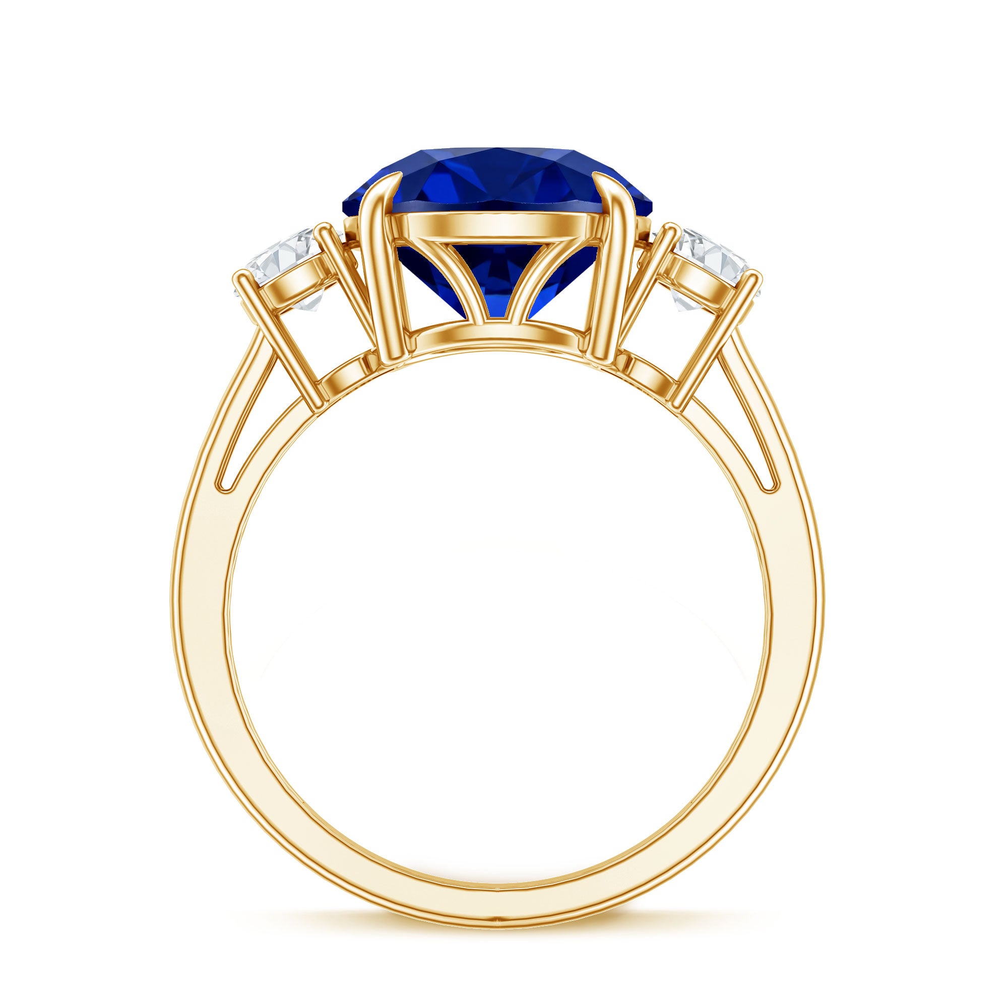 Brilliant Cut 4.5 Carat Lab Grown Blue Sapphire and Diamond Statement Engagement Ring AAAA - Rosec Jewels