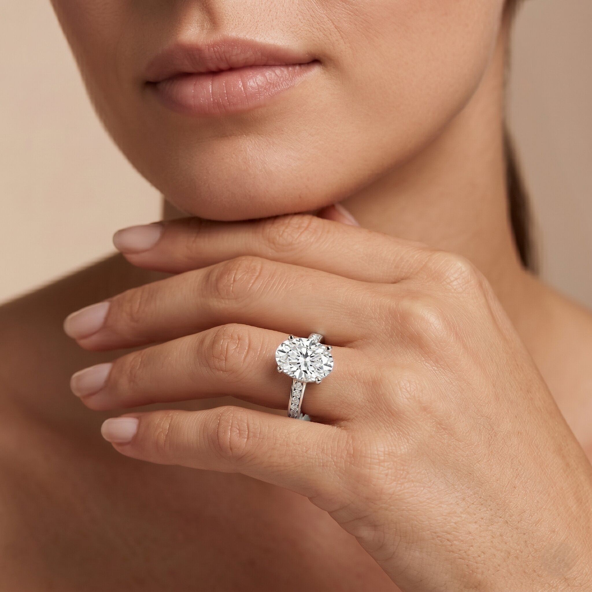 4 Carat Oval Shaped Lab Grown Diamond Huge Engagement Ring with IGI Certificate Lab - ( E-VS1 ) - Rosec Jewels