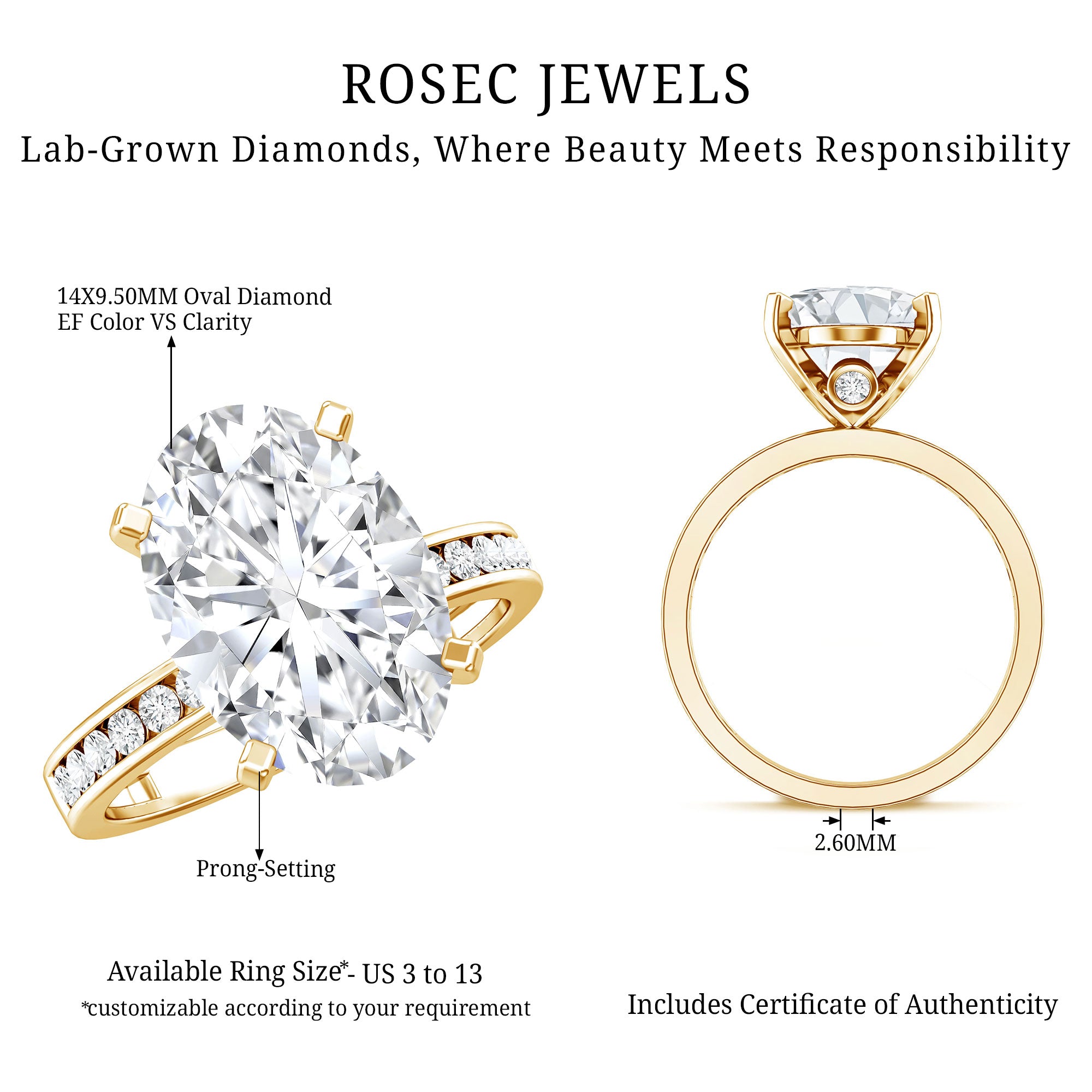 4 Carat Oval Shaped Lab Grown Diamond Huge Engagement Ring with IGI Certificate Lab - ( E-VS1 ) - Rosec Jewels