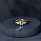 Rosec Jewels-Baguette and Pear Cut Lab Created Diamond Three Stone Engagement Ring