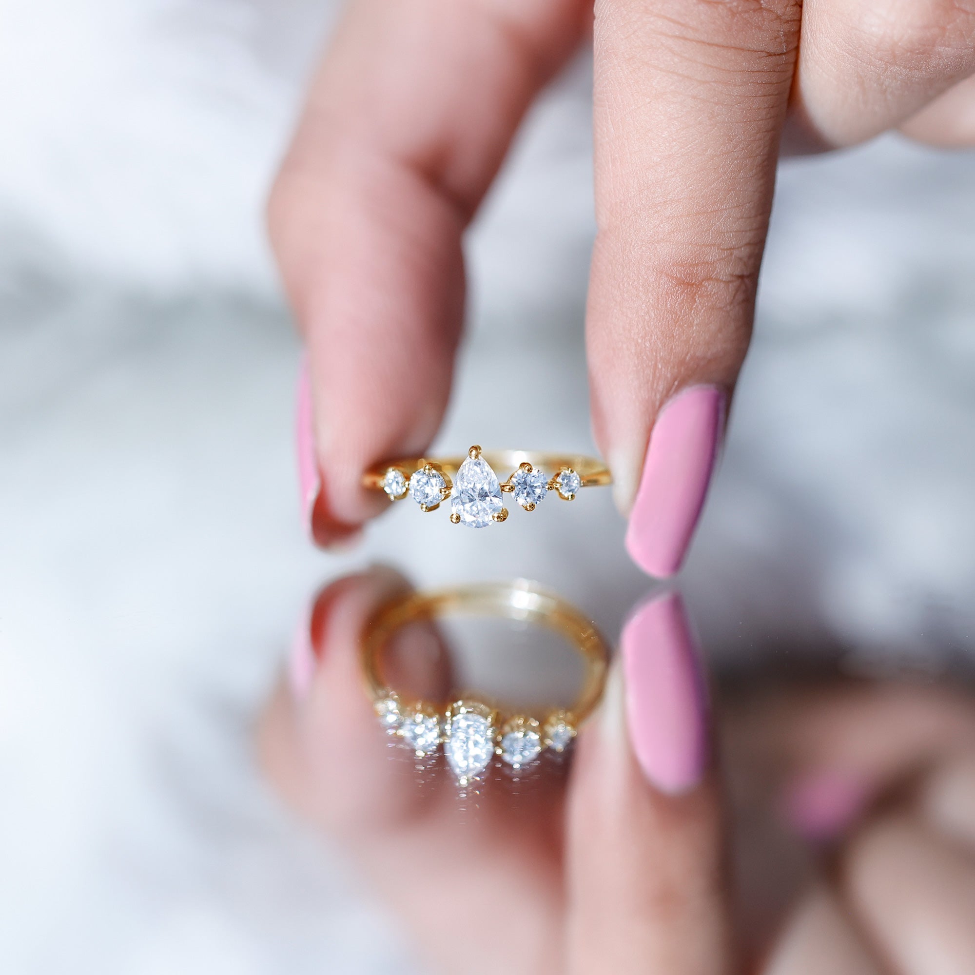Rosec Jewels-Graduated Style Pear and Round Lab Grown Diamond Engagement Ring