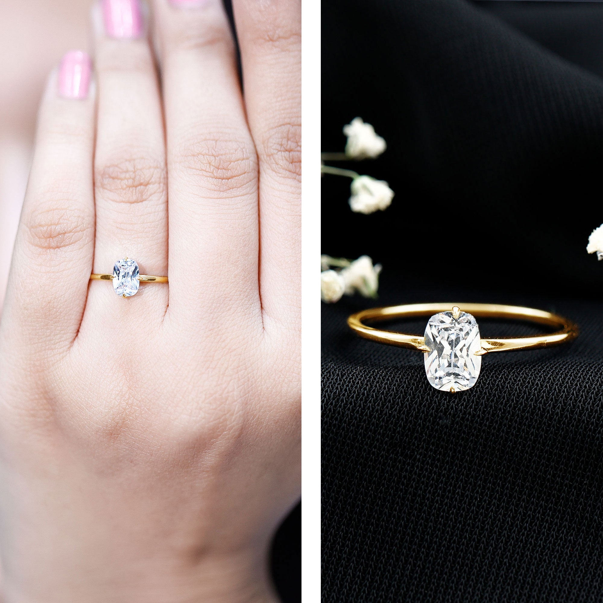 Rosec Jewels-Solitaire 1.2 Carat Elongated Cushion Cut Engagement Ring with Lab Grown Diamond