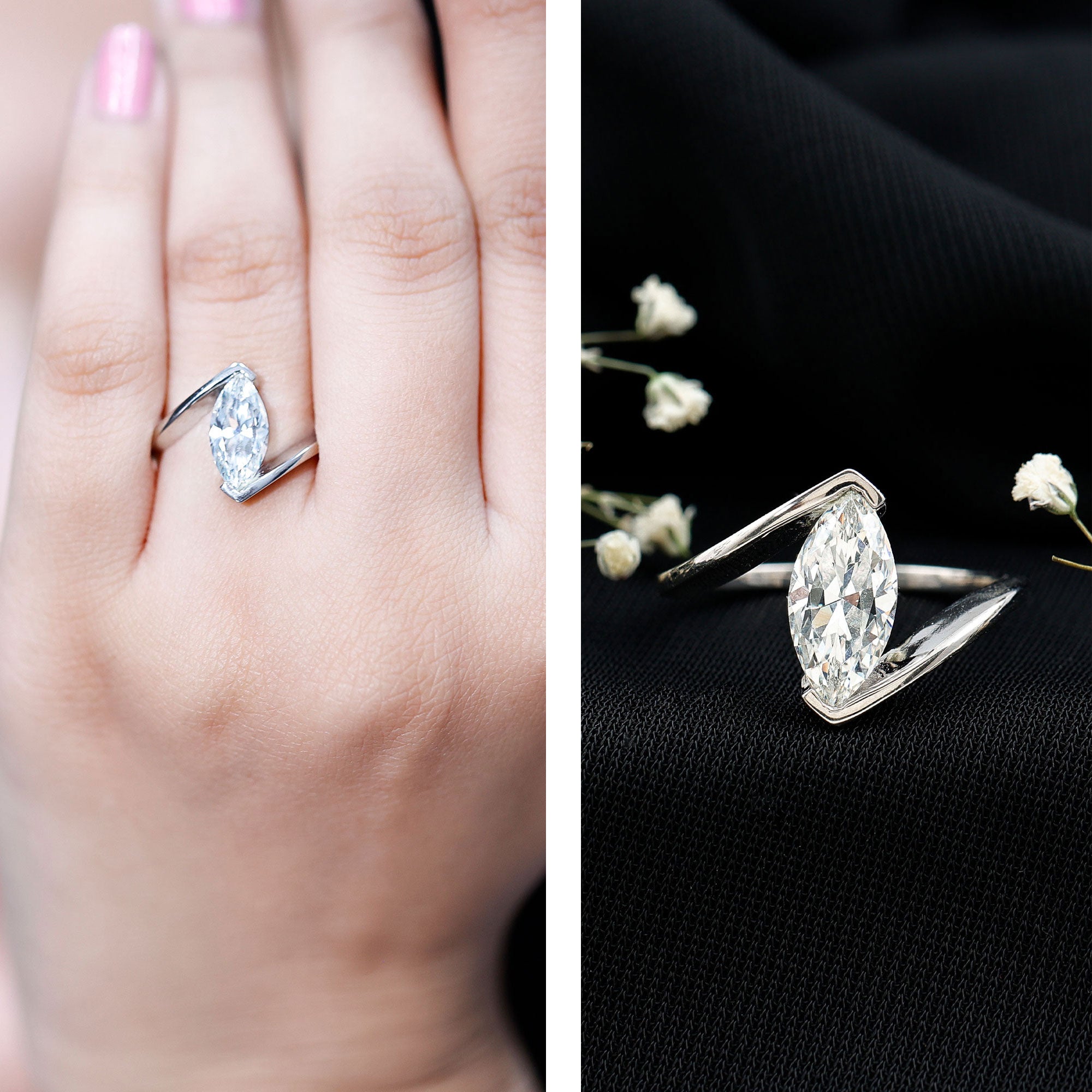 Rosec Jewels-Marquise Cut 2 Carat Lab Grown Diamond Engagement Ring