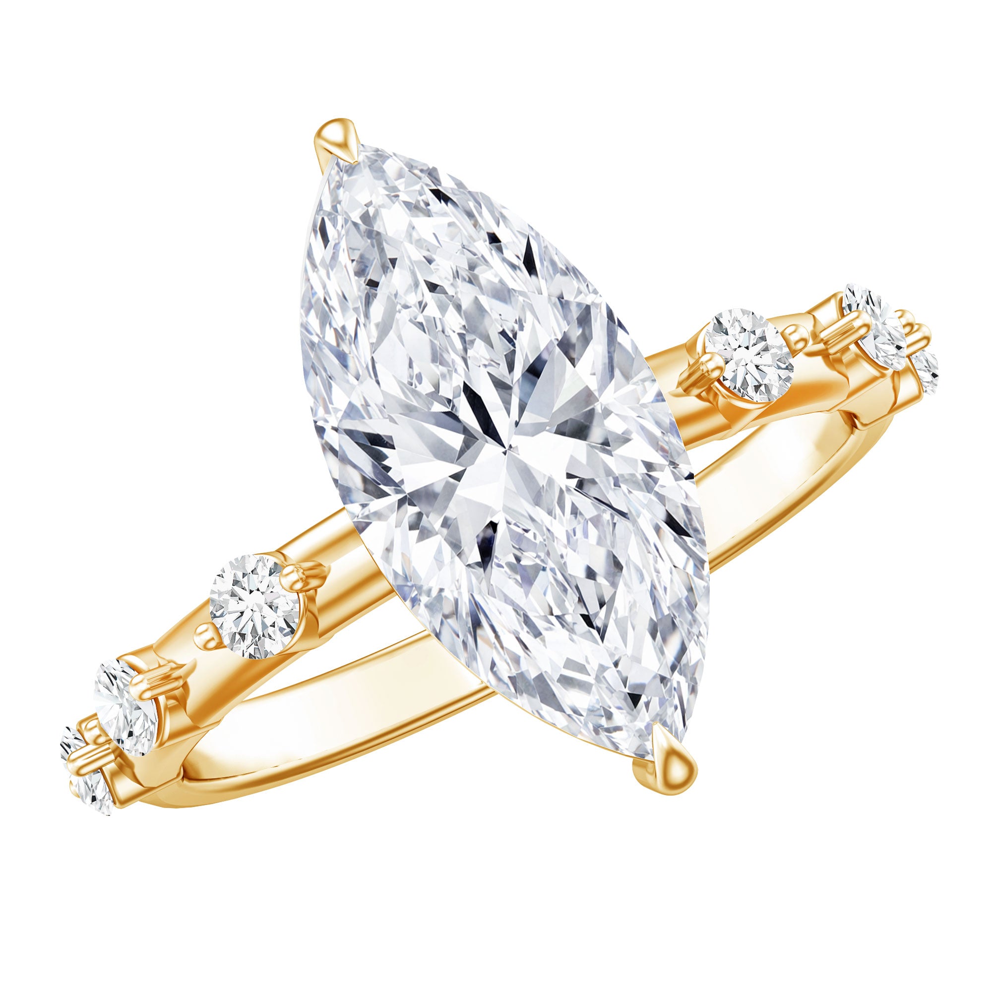 Rosec Jewels-IGI Certified Lab Grown Diamond 3 Carat Marquise Engagement Ring with Spaced Accent