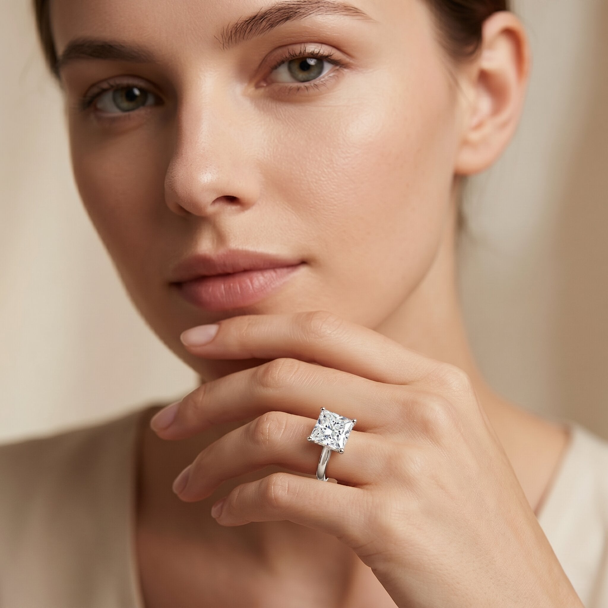 IGI Certified Lab Grown 3 Carat Diamond Princess Cut Engagement Ring Solitaire Lab - ( E-VS1 ) - Rosec Jewels
