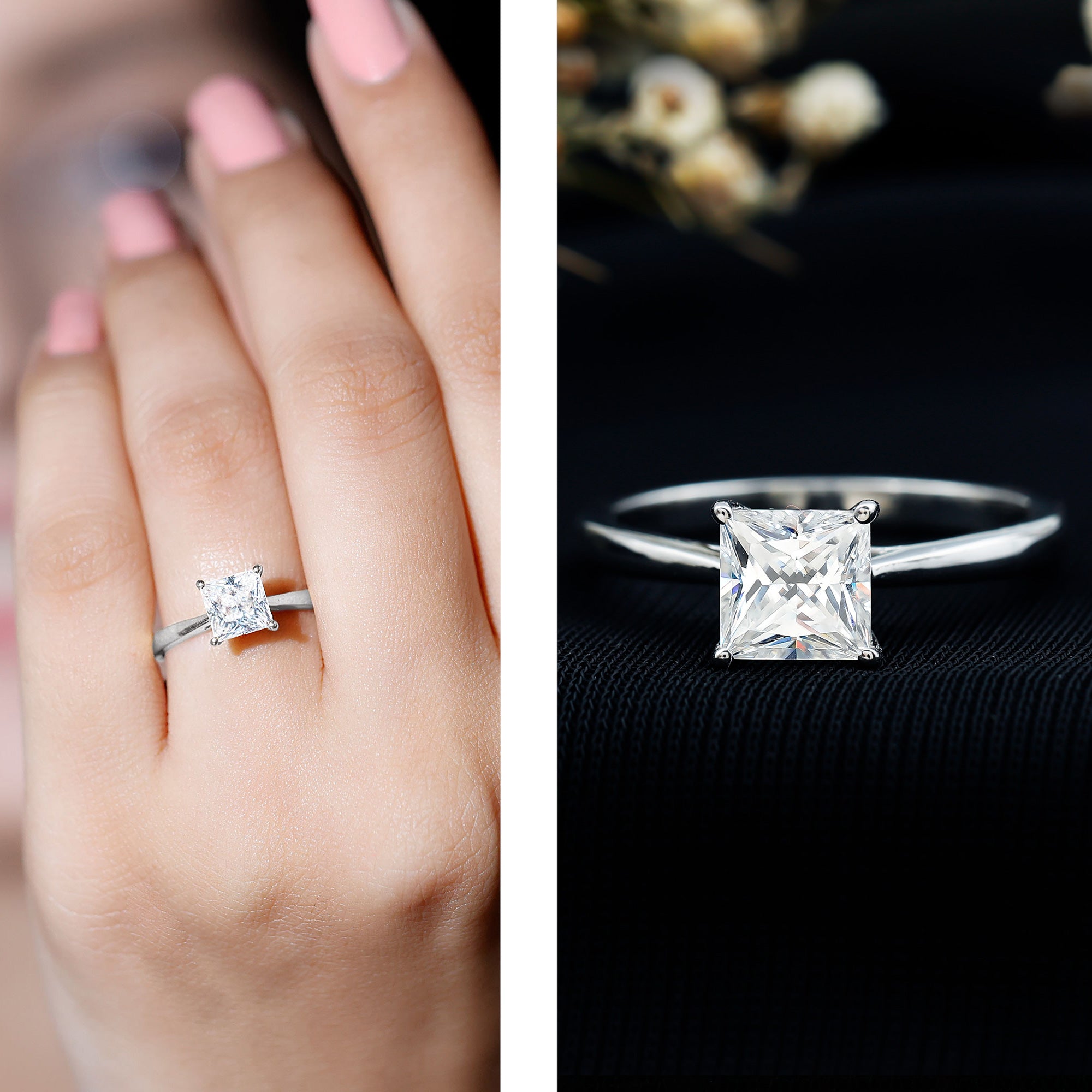 Rosec Jewels-Solitaire 1 Carat Princess Cut Lab Grown Diamond Engagement Ring with IGI Certificate