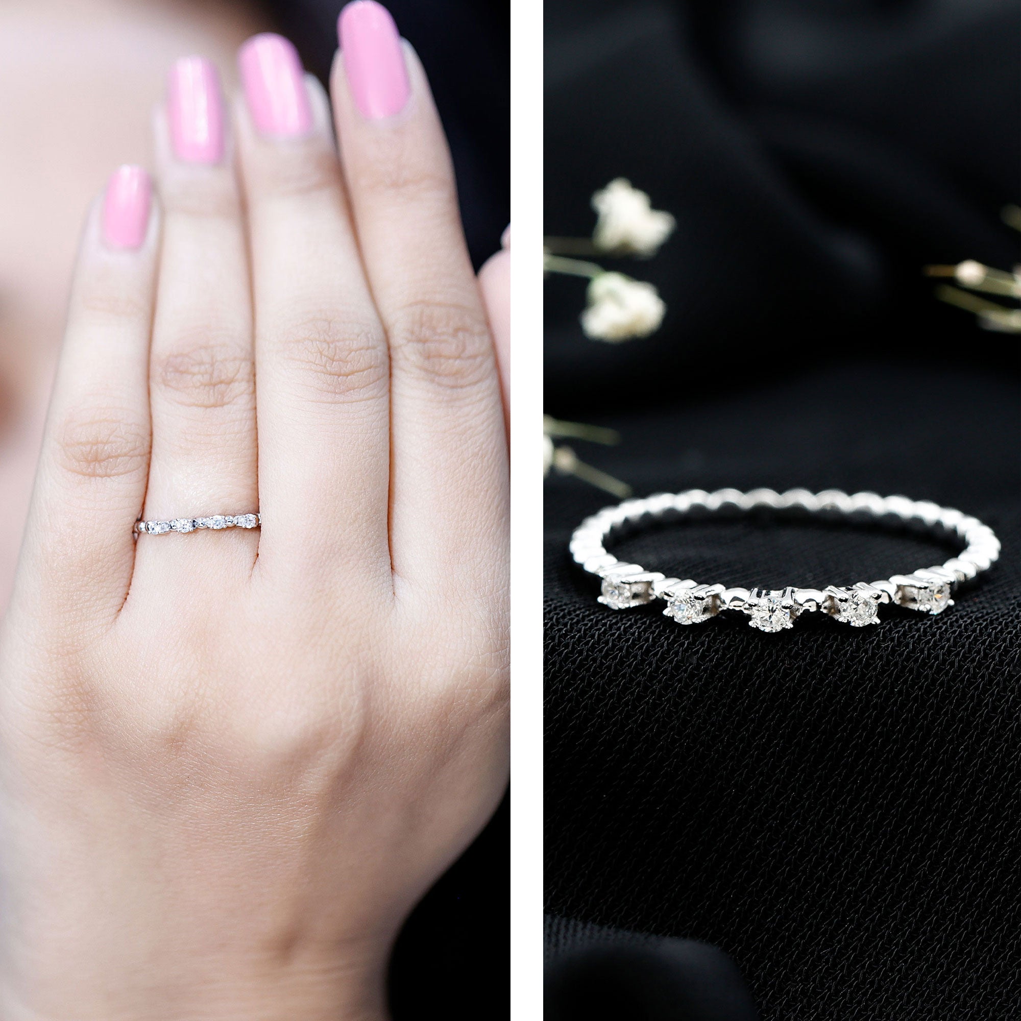 Rosec Jewels-Minimalist Lab Grown Diamond Stacking Ring with Beaded Detail